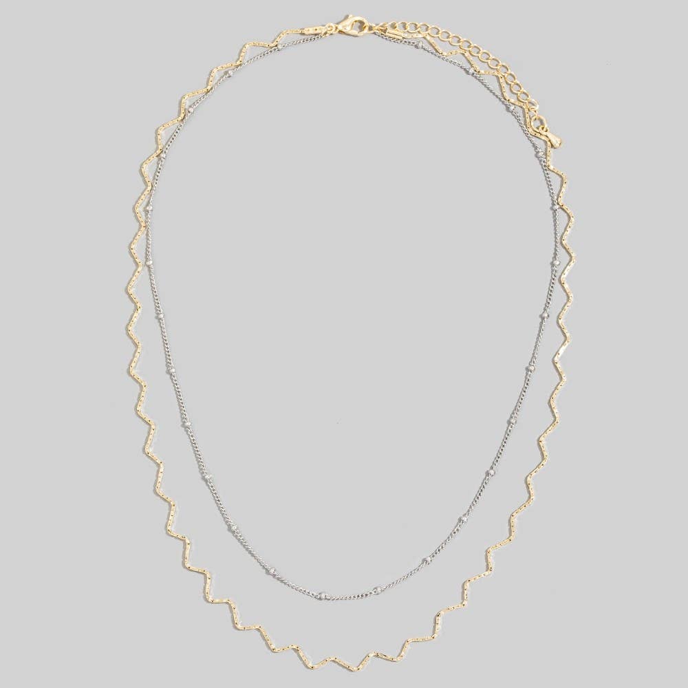Fame Accessories - Zigzag And Satellite Layered Necklace