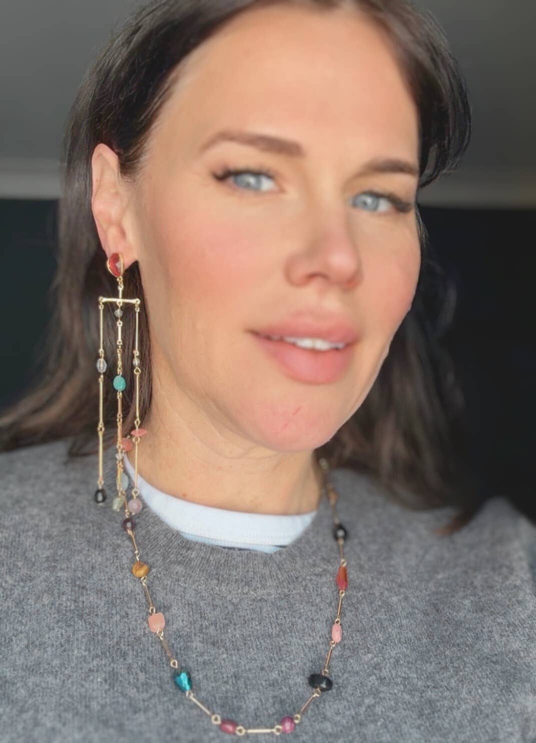 HoopLa - Serenity Cove Fringe Earring- Genuine Gemstone and 14K gold