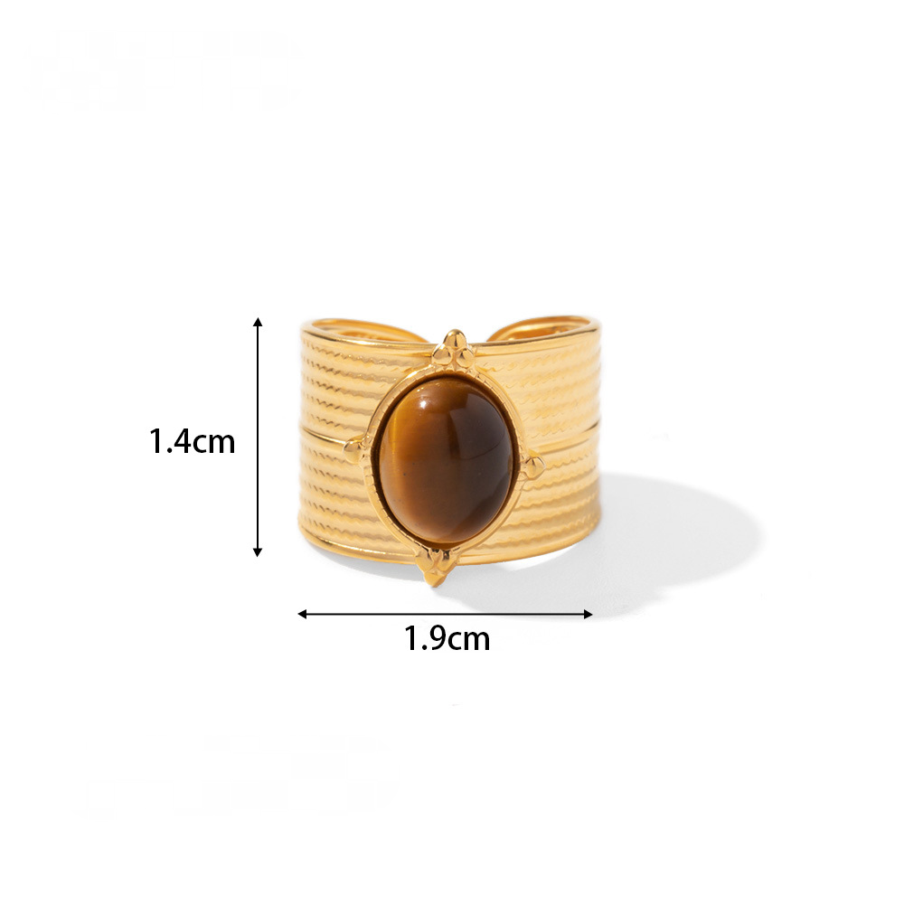 Mio Queena - 18K Gold-plated Stainless Steel Inlaid Stone Rings - FGS/CS