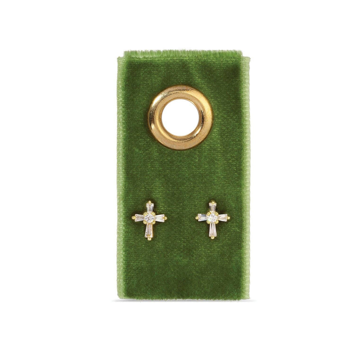 Splendid Iris - Baguette Cross Studs On Velvet Gift Tag