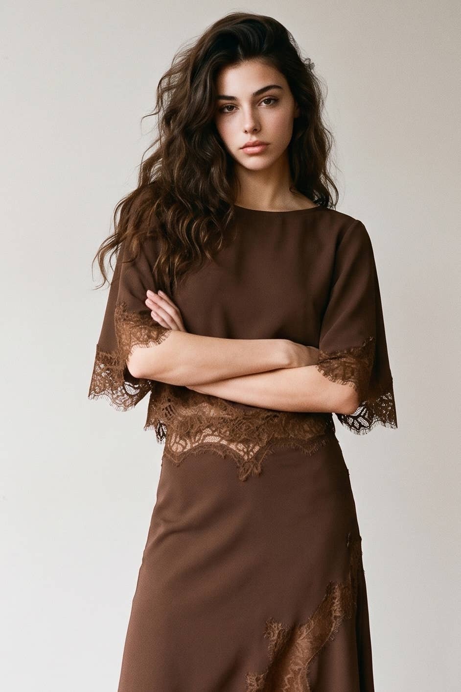 Edit by Nine - LACE HEM TWILL SATIN CAPE TOP