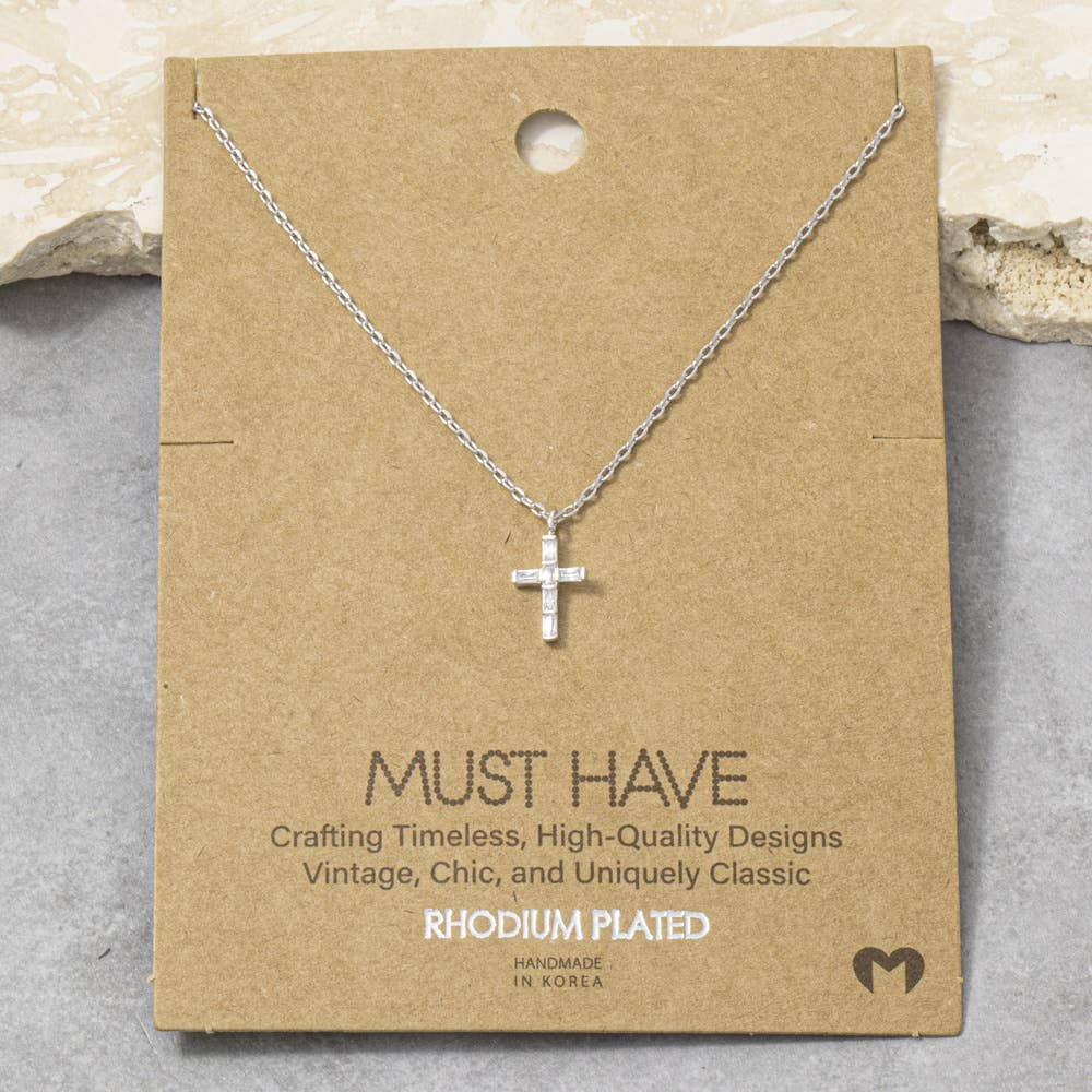 Fame Accessories - 18K Gold Dipped Baguette Cz Cross Necklace