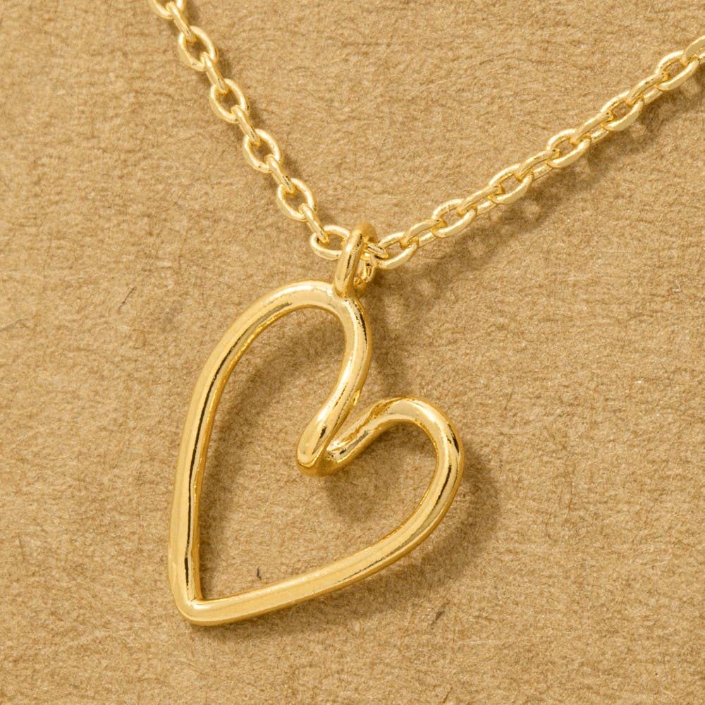 Fame Accessories - Gold Dipped Wire Heart Pendant Necklace