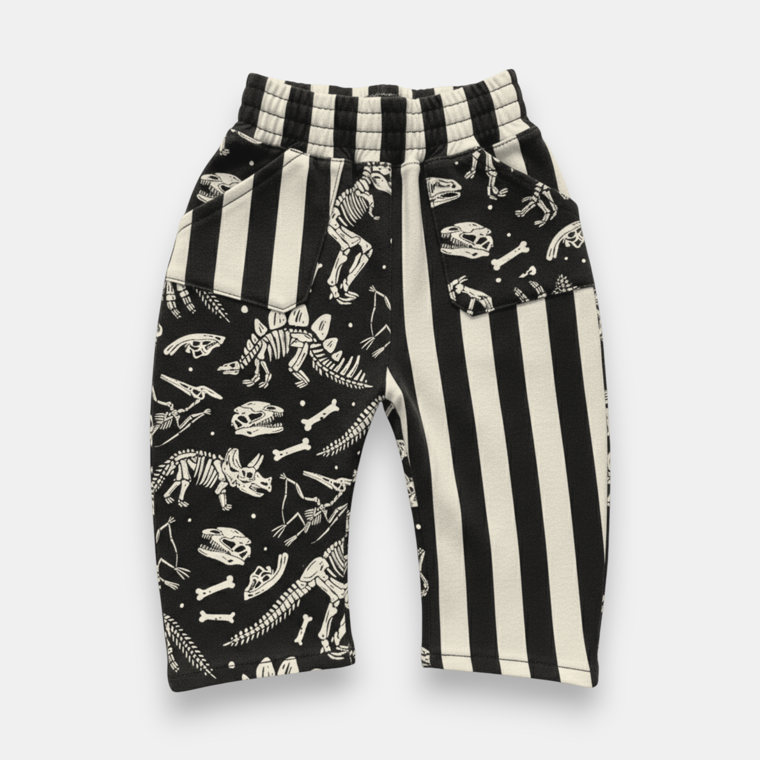 Best Day Ever Kids - Kids Patchwork Dino Pant - Mixed Up Baggy Pant - Bone Yard