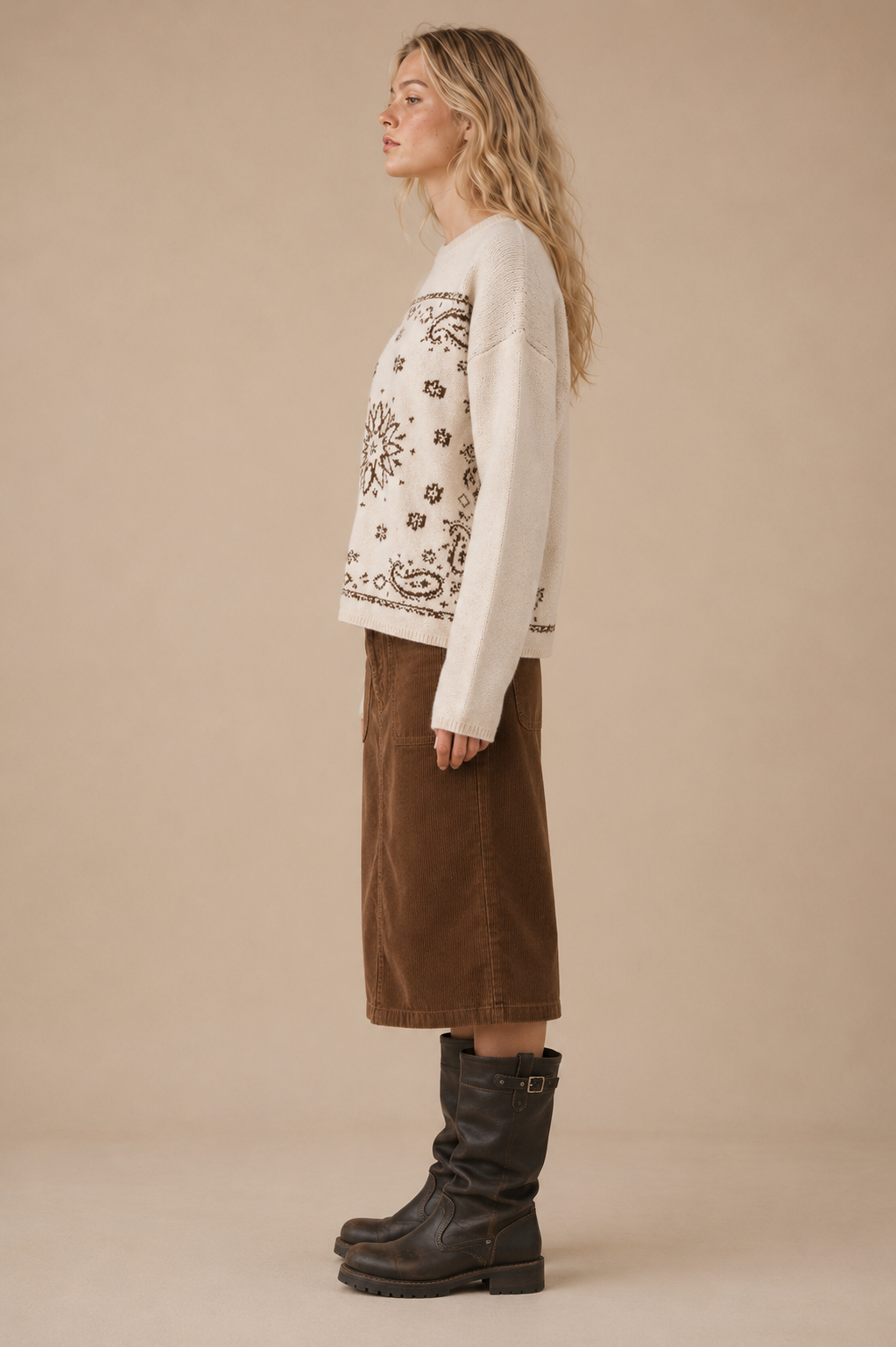 SPICE ALLEY - SA10162T - Western Bandana Jacquard Crewneck Sweater