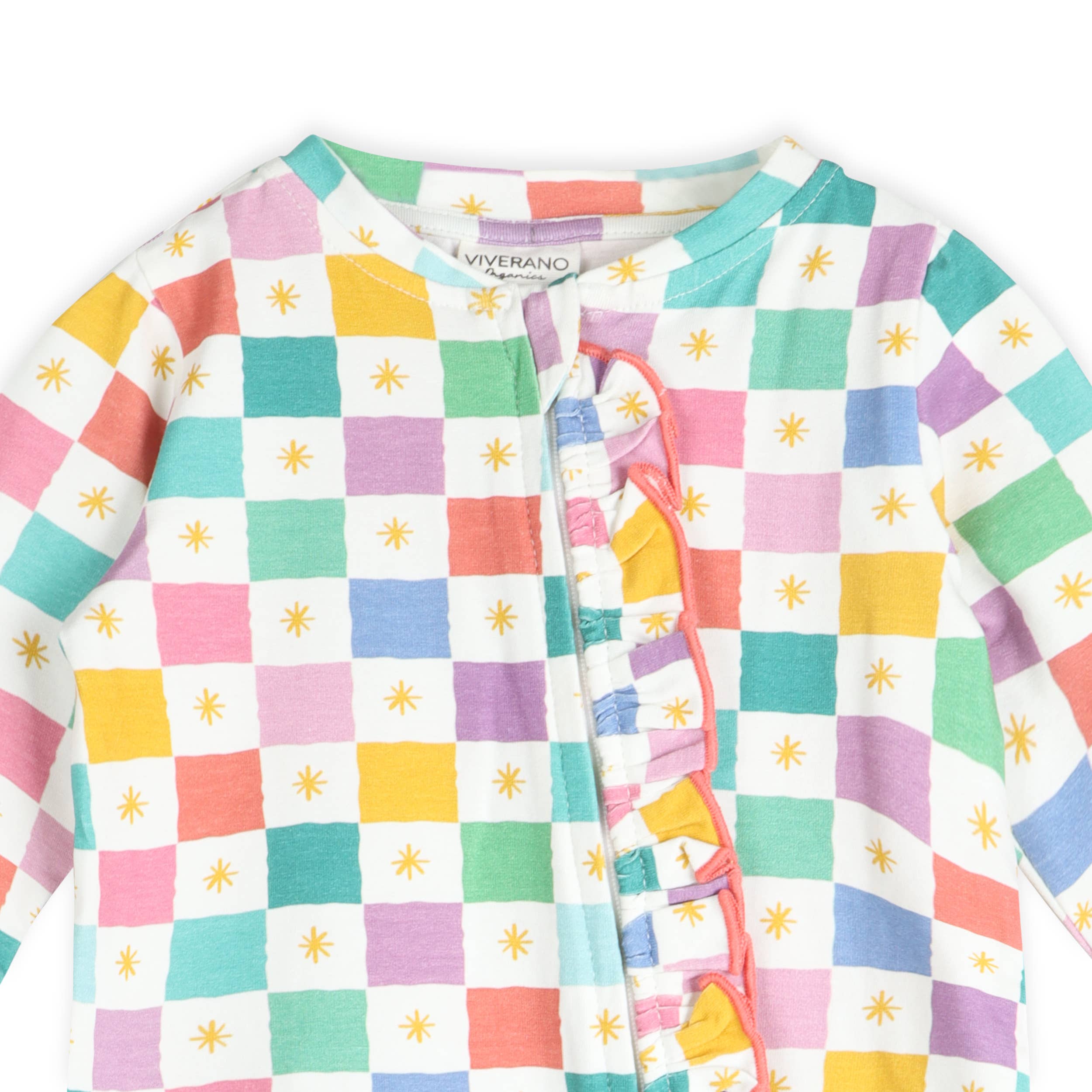 Viverano Organics - Colorful Checks Ruffle Baby Zip Jumpsuit (Organic Jersey)