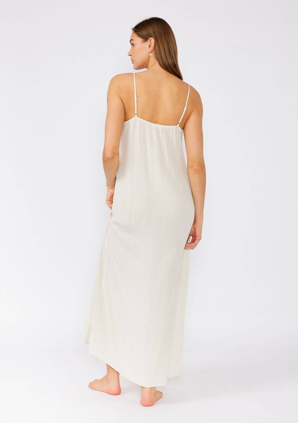 Lovestitch - Battenburg Lace Trim Spaghetti Strap Maxi Dress