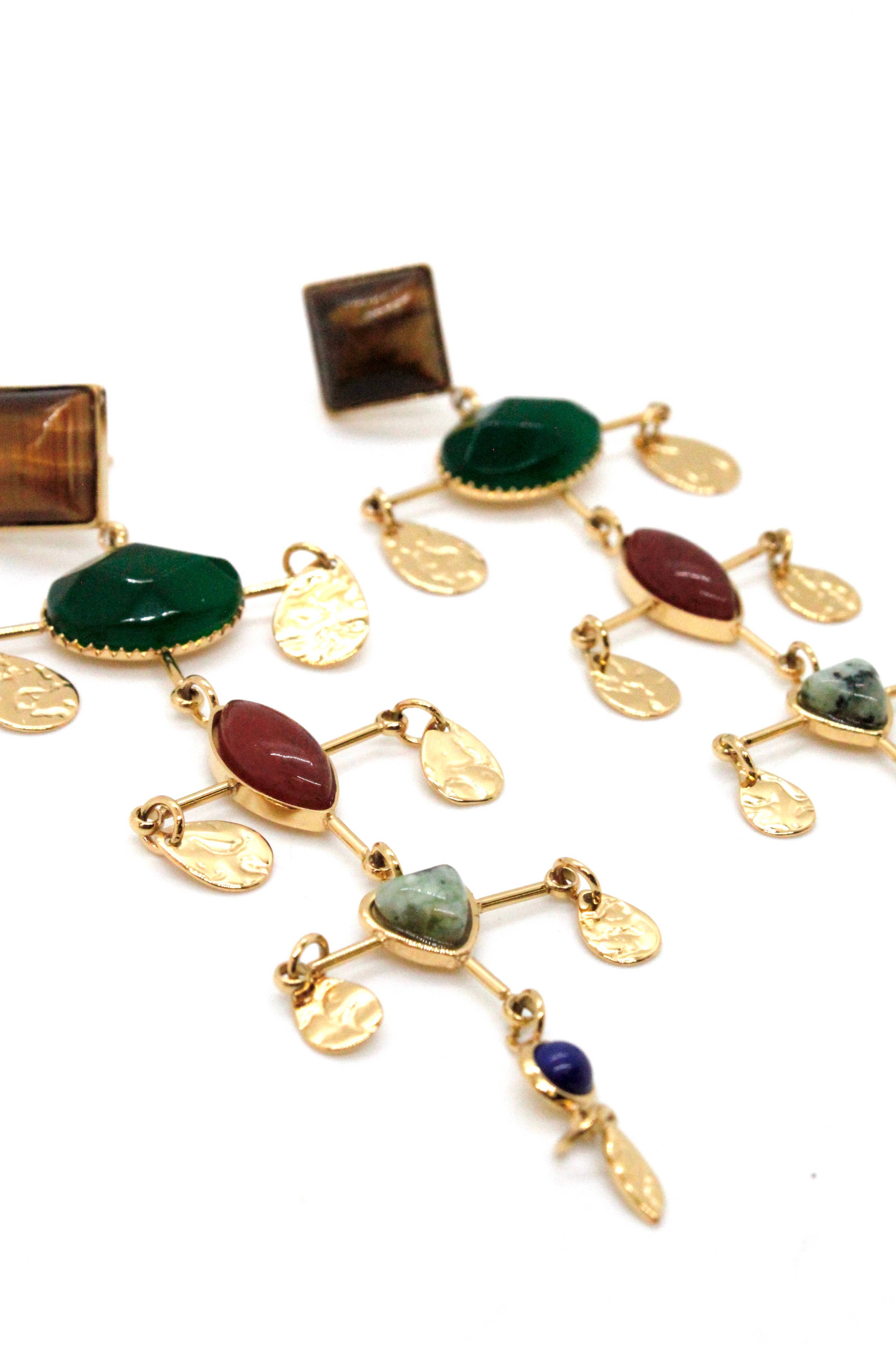 LIZOU - Museum Style Artsy Semi Precious Stone Mobile Earrings - E4-303