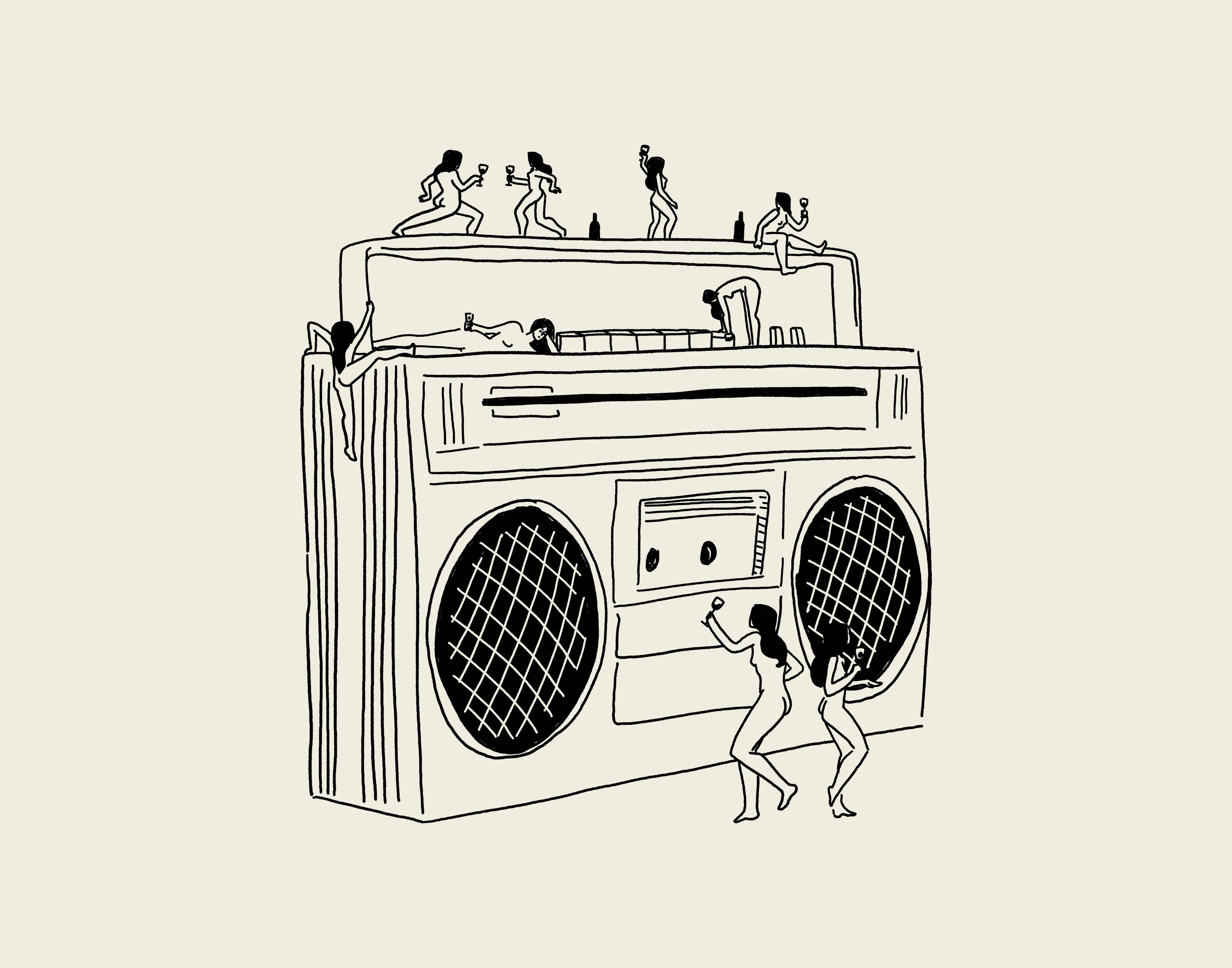 Tumbleweed Design Studio - "Boom Box" Vintage Music Illustration Wall Art Print