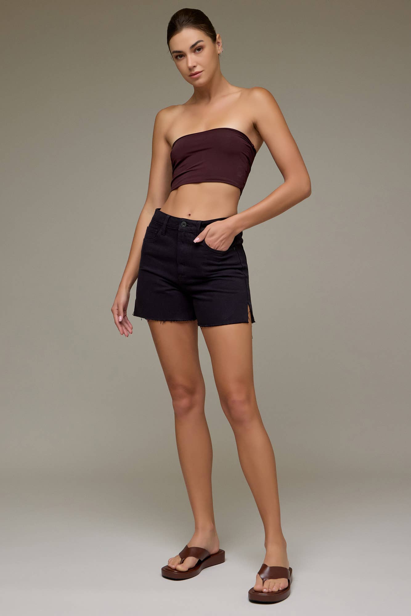 Hidden Jeans - Black Side Slit Mom Shorts