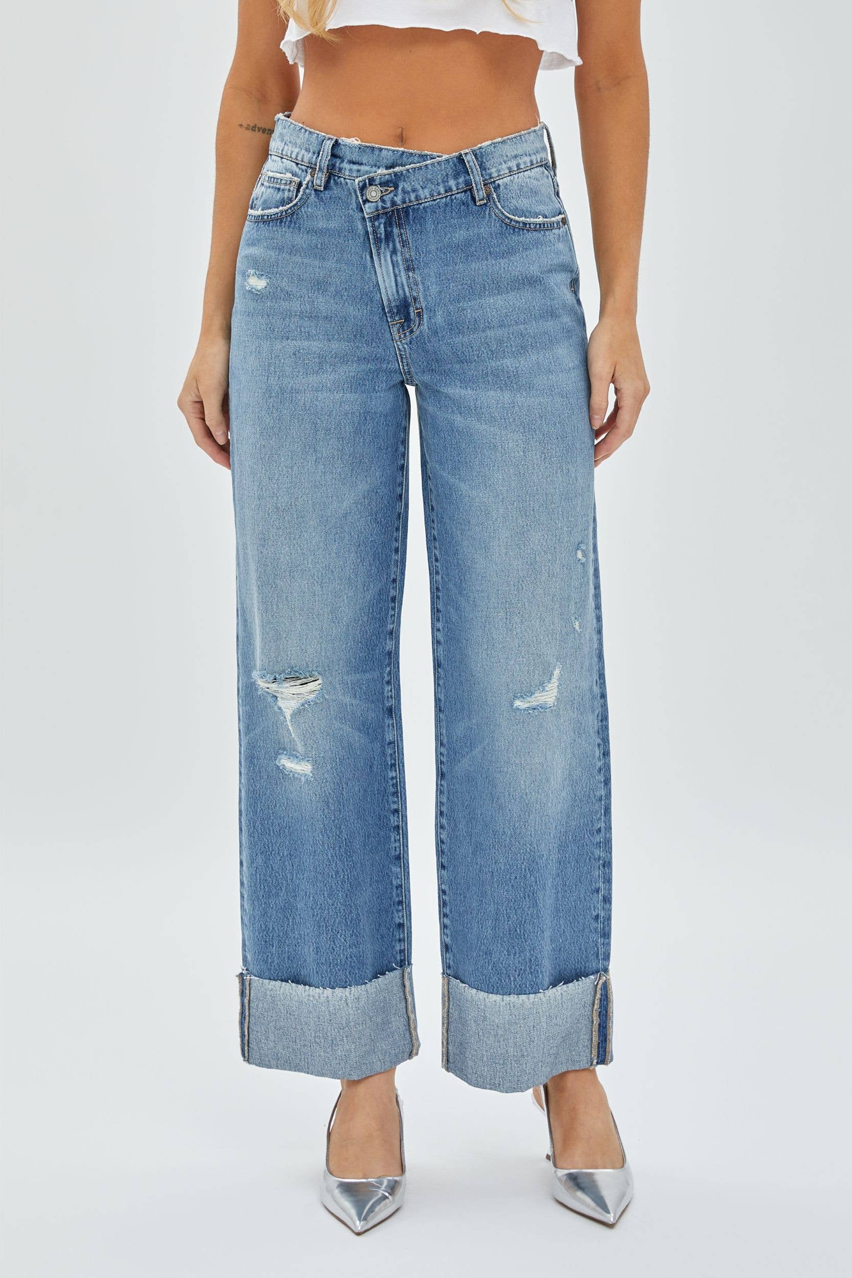 Hidden Jeans - Crossover Waistband Cuffed Dad Jean