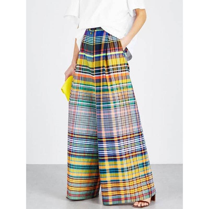 Sheer Trend - Stylish Wide Leg Checkerboard Casual Pants