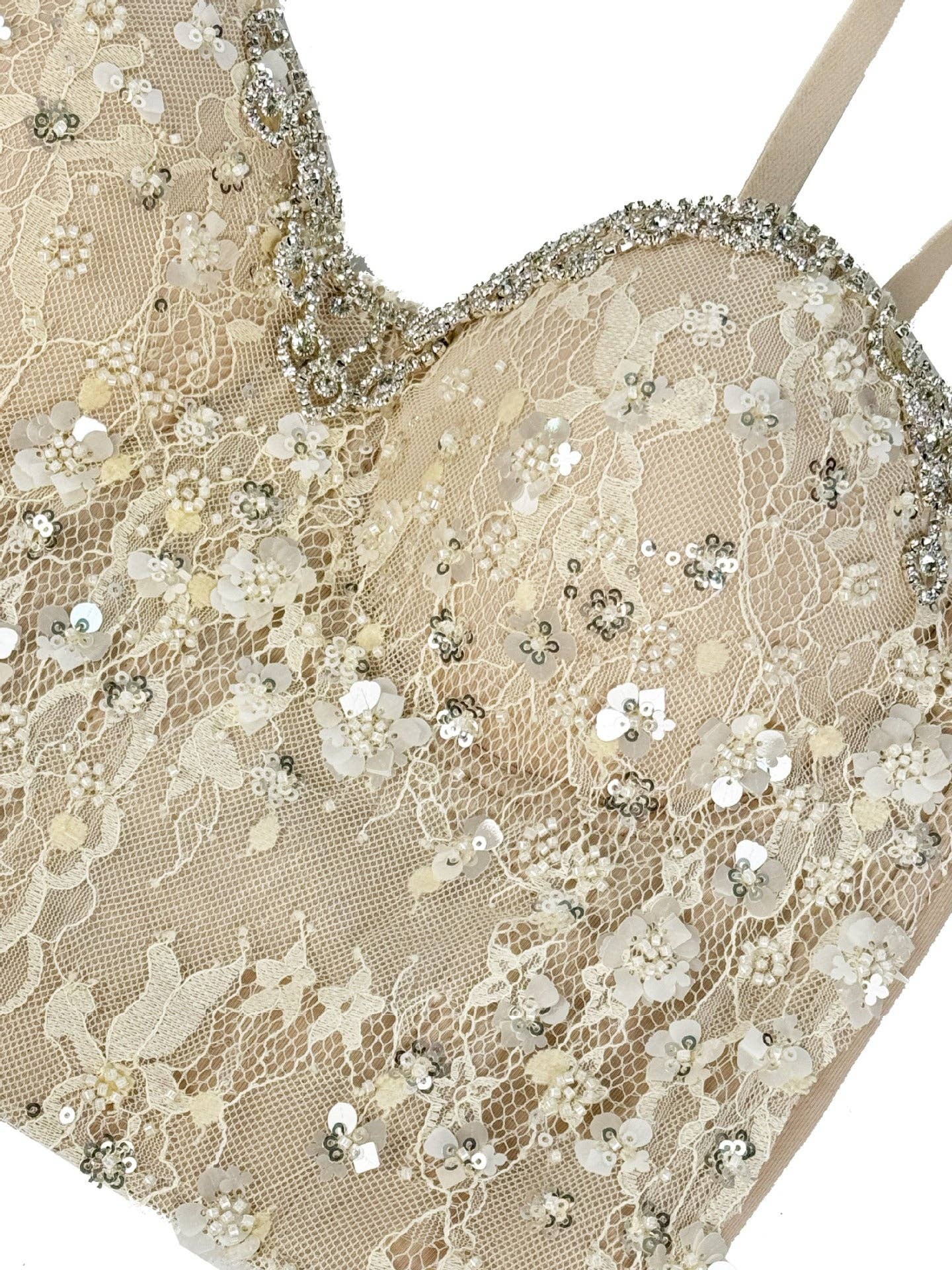 SALINA TRADING INC - Sexy Rhinestone Fringe Bustier Top with Adjustable Straps