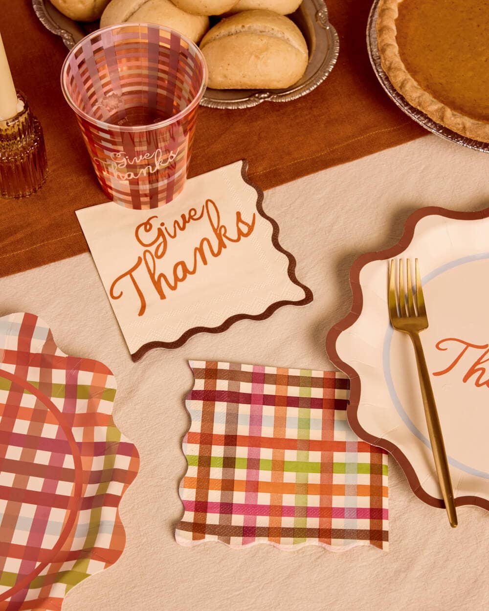 xo, Fetti - Give Thanks Cocktail Napkins | thanksgiving, fall, plaid