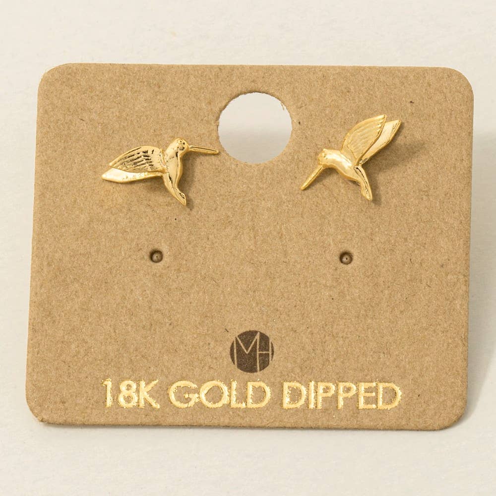 Fame Accessories - Gold Dipped Humming Bird Stud Earrings