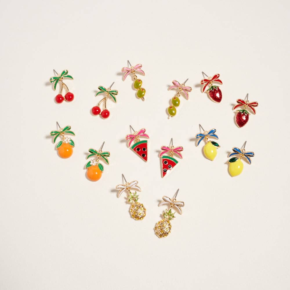 Designature New York - Summer Tropical Fruit Ribbon Bow Post Earrings