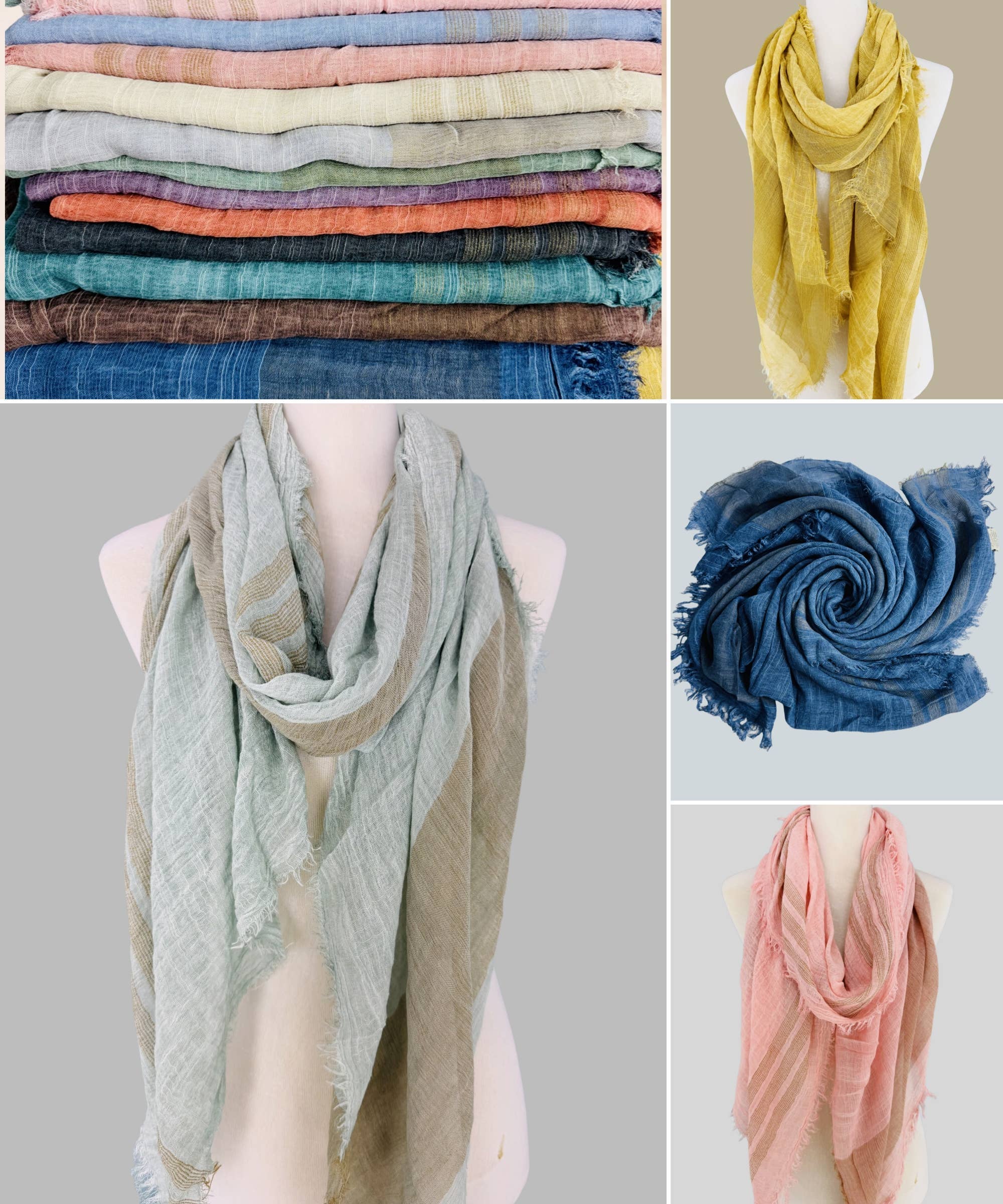 Classic Vintage Stonewash Stripe-Trimmed Scarf