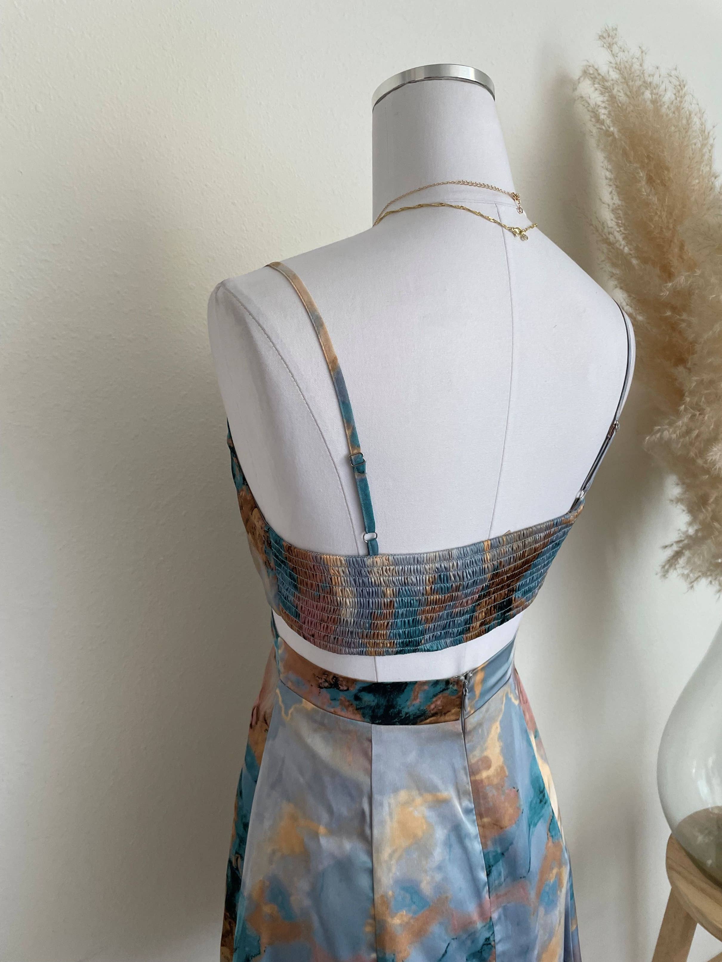 ACOA COLLECTION - BLUE MULTI CUTOUT GODET MINI DRESS