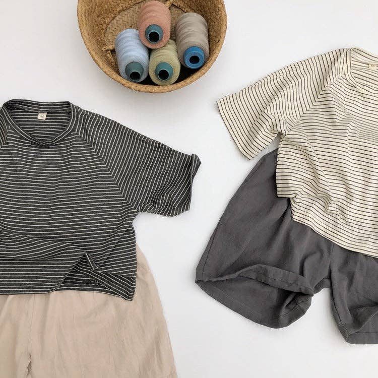 shoplittleswan - Striped Cotton T-Shirt for Kids Short Sleeve Unisex