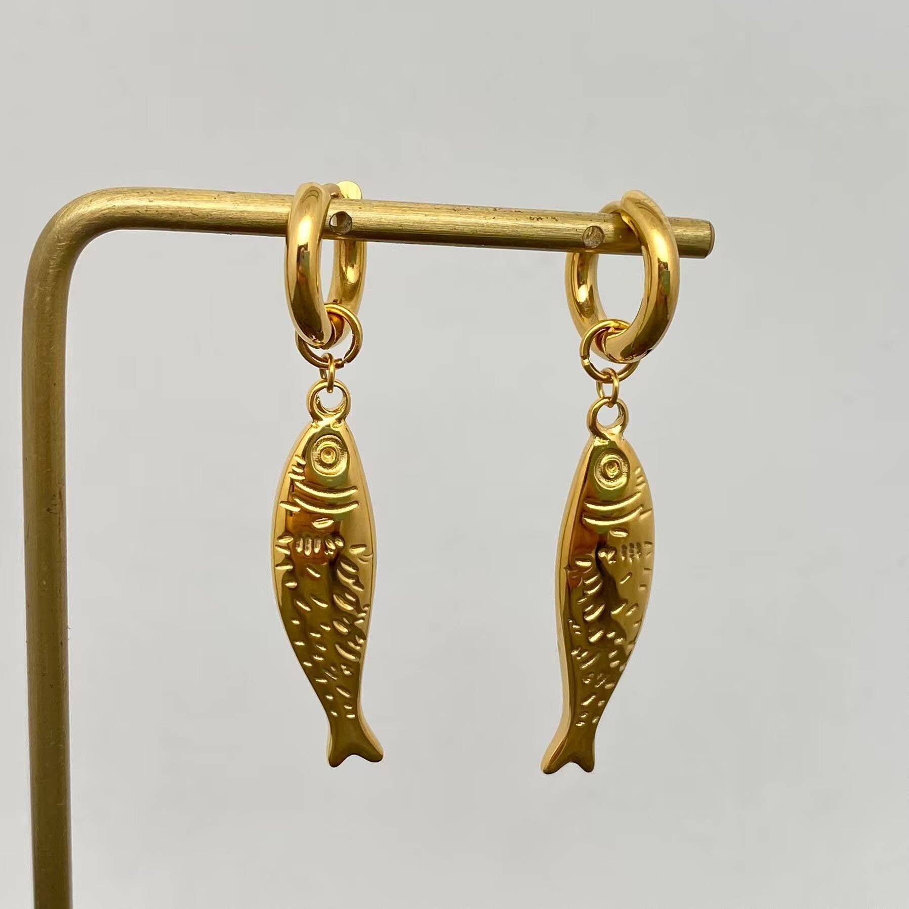 Mio Queena - Fish Charm 18K Gold Plated S.Steel Huggie Earrings - FGS