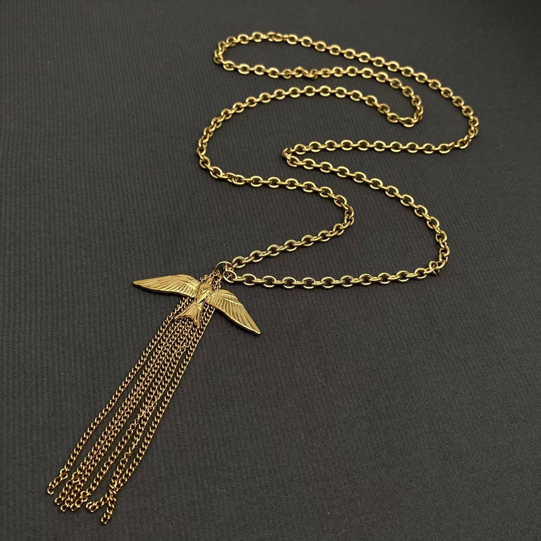 Mio Queena - Bird Fringe 18K Gold Plated SS Long Chain Necklace - FGS