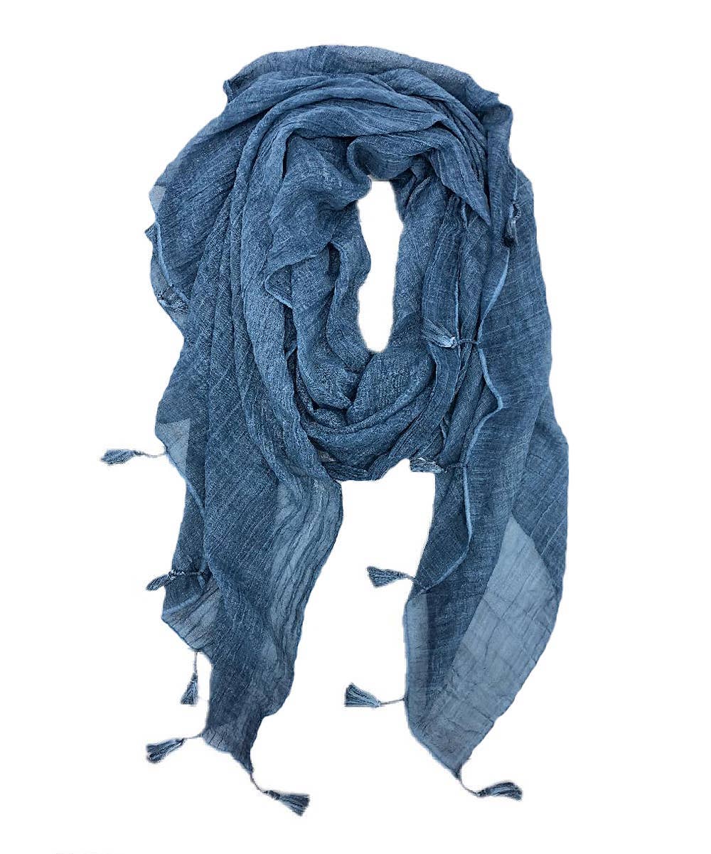 Solid Tassel-Trim Scarf