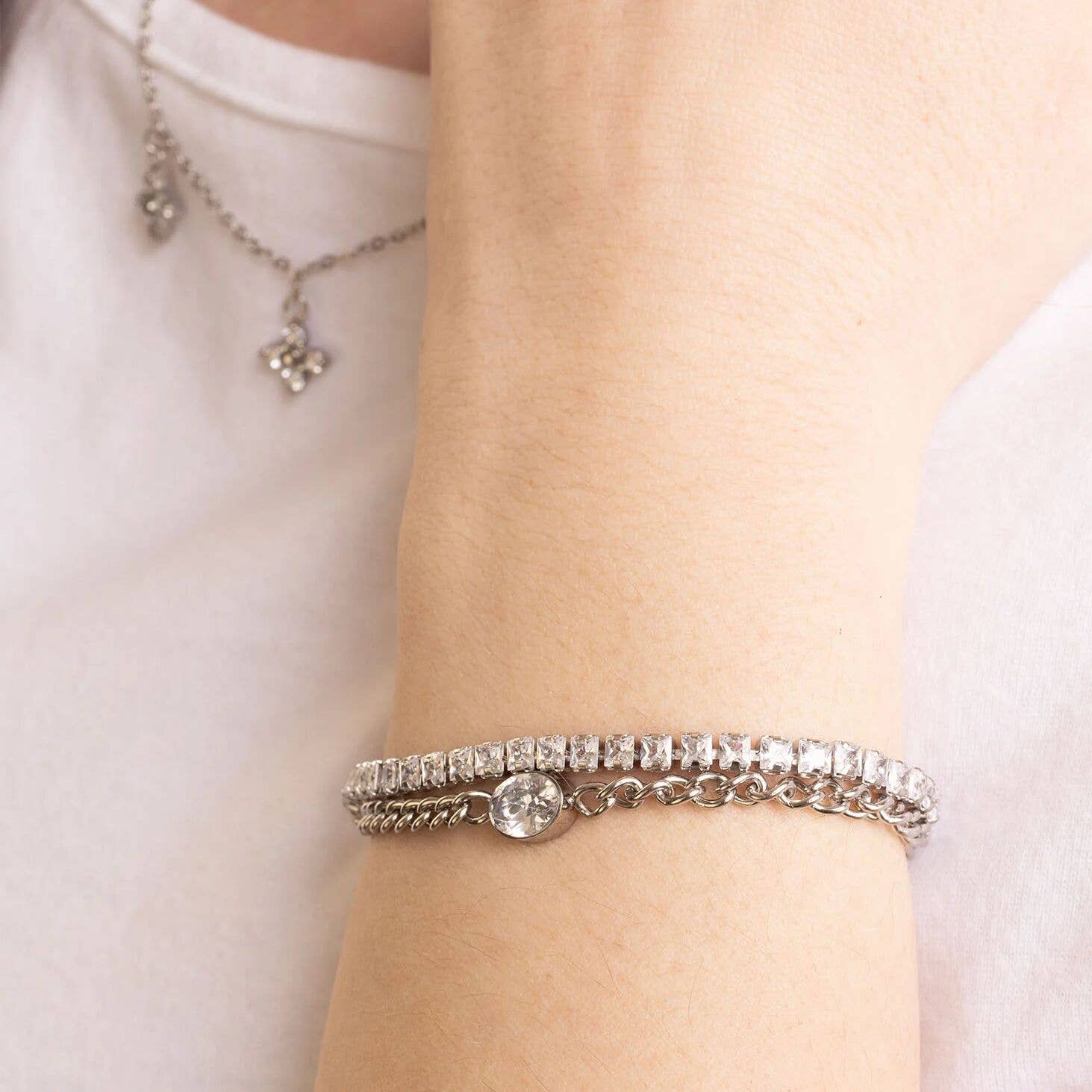 WJW - Emerald Cut Cubic Zirconia Stone Tennis Chain Bracelet
