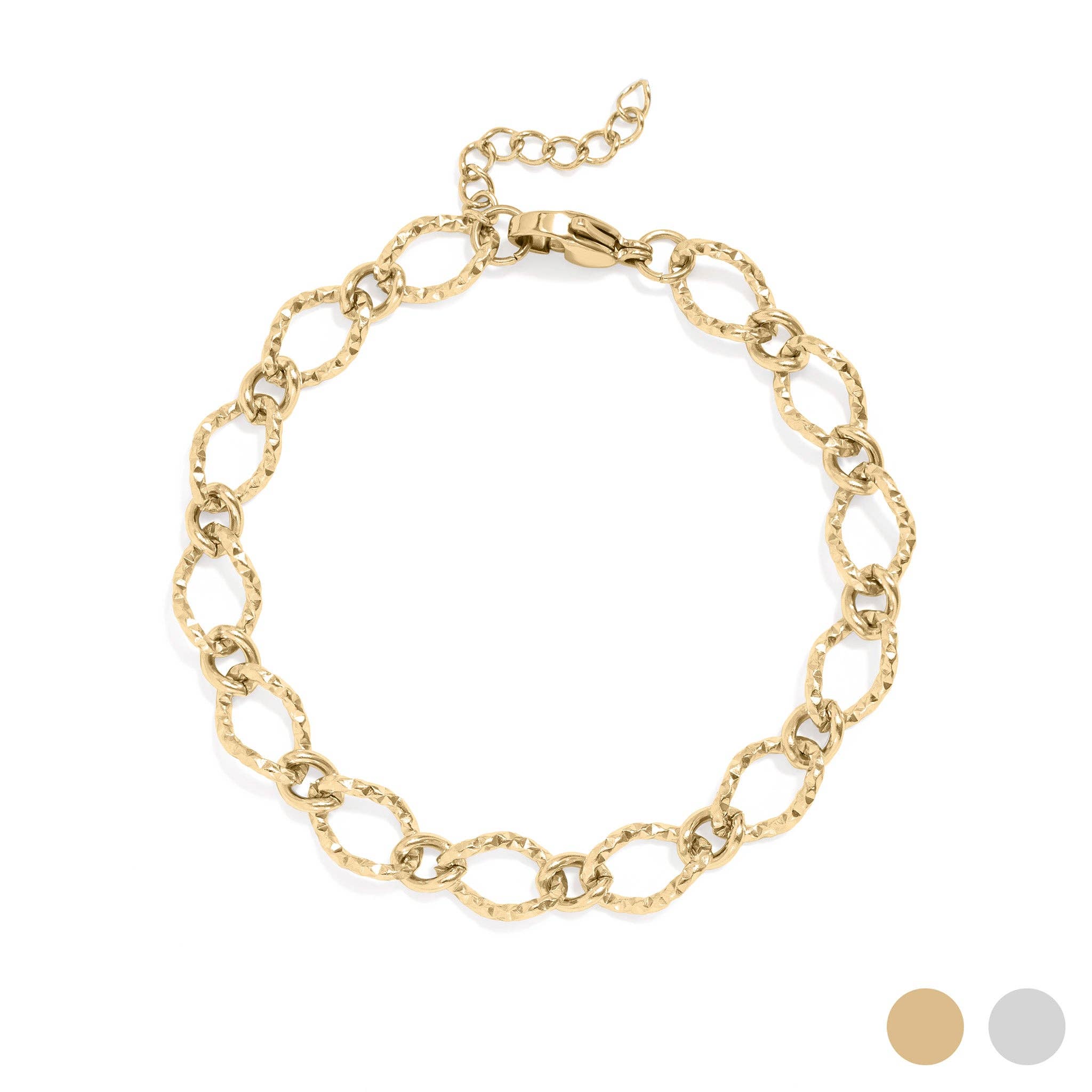 WJW - 18K Gold PVD Stainless Steel Hammered Oval Chain Bracelet