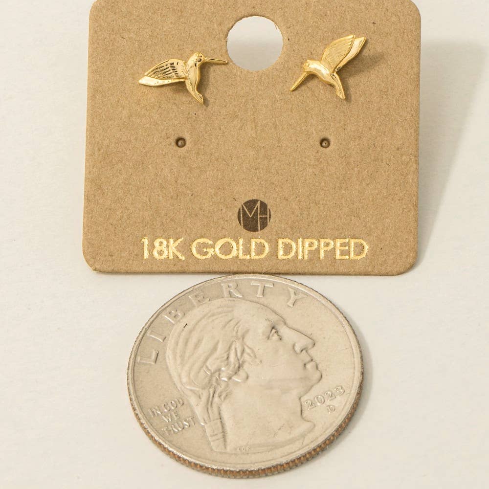 Fame Accessories - Gold Dipped Humming Bird Stud Earrings