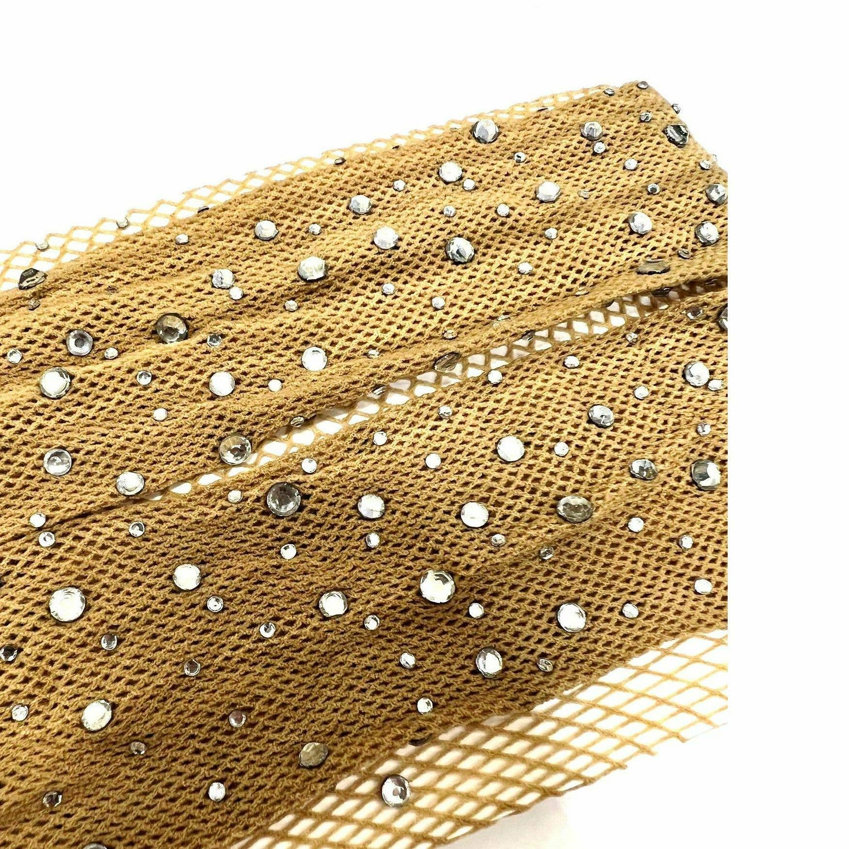 Pantyhose Rhinestone Stocking Fishnet: Beige-AB