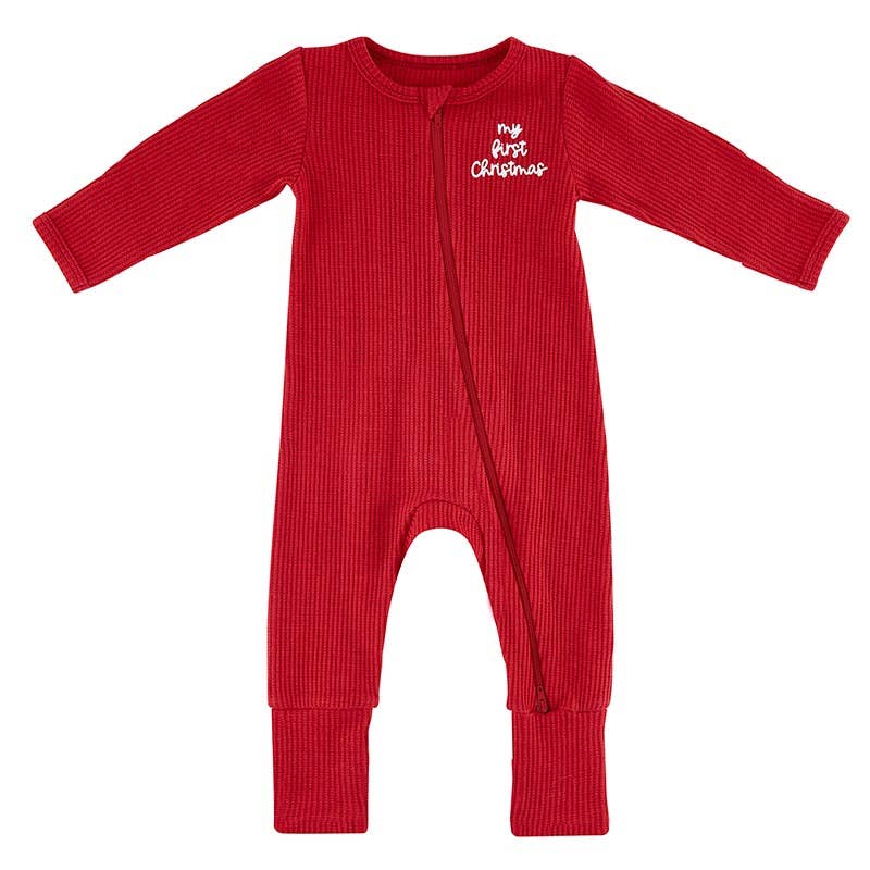 Stephan Baby by Creative Brands - Waffle Knit Cozy Romper - My First Christmas 0-6 Mo