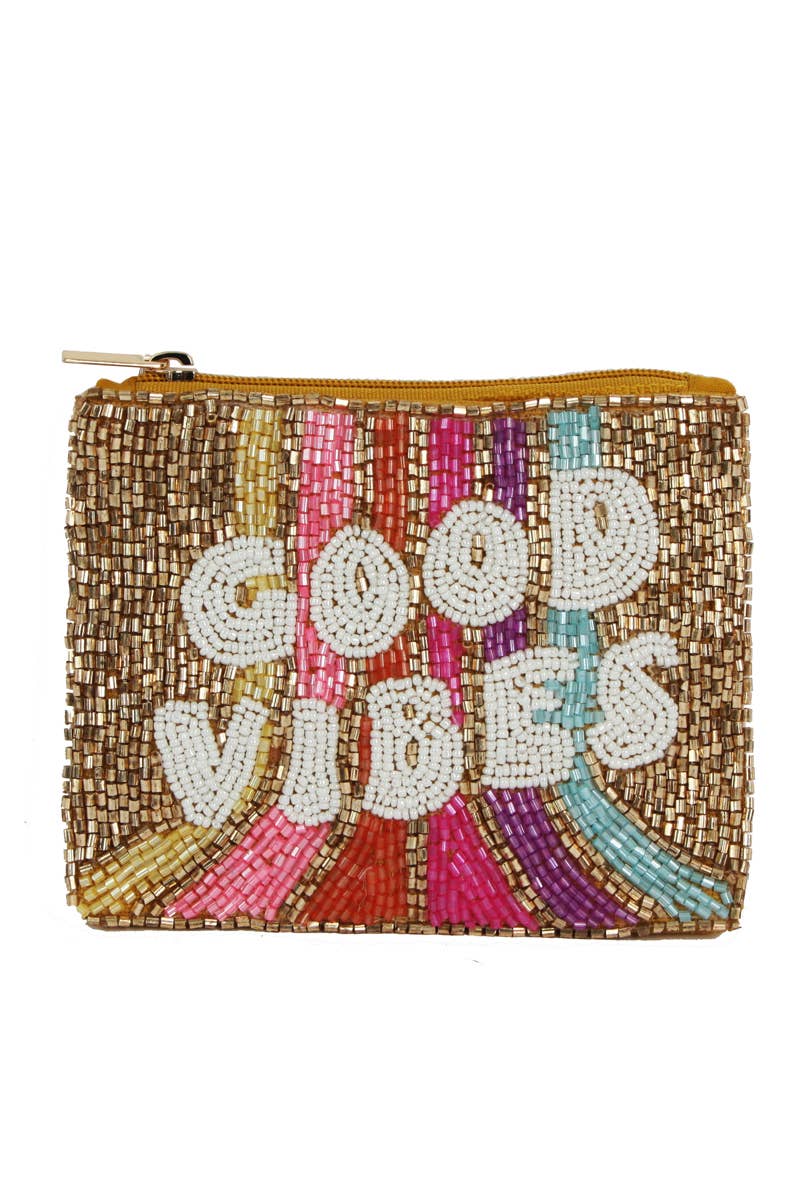 Collections by Fame Accessories - Seed Beaded Good Vibes Coin Purse