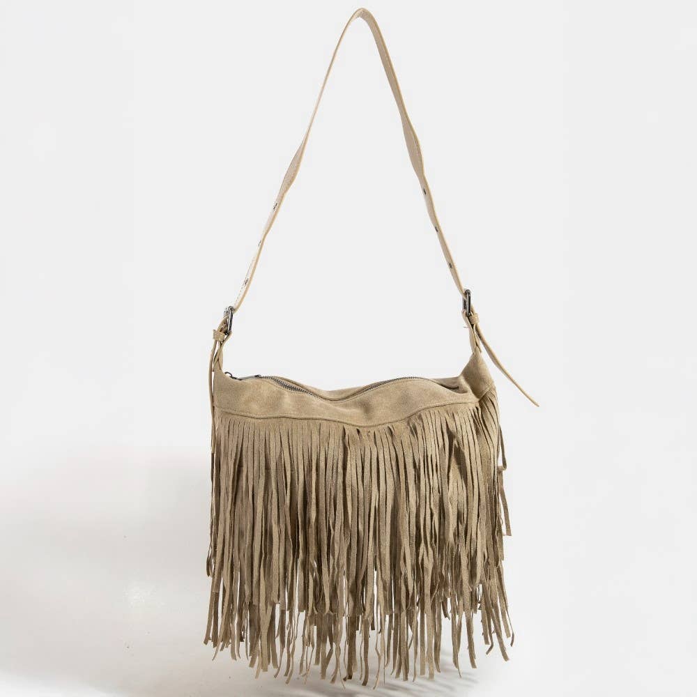 Collections by Fame Accessories - Fringe Suede Shoulder Bag