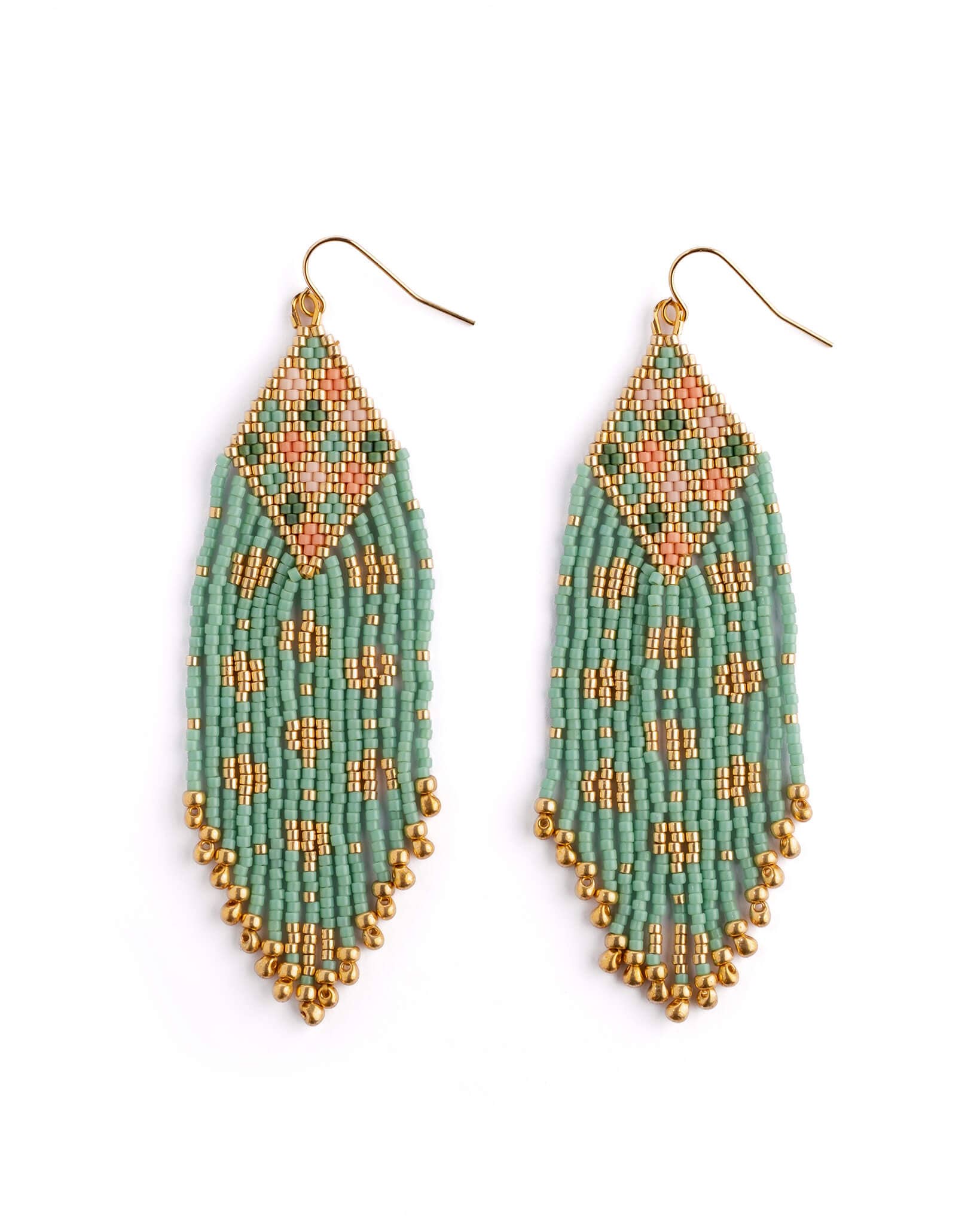 Mayana Designs Co - Beaded Handwoven Sari Fringe Earrings (Blue)