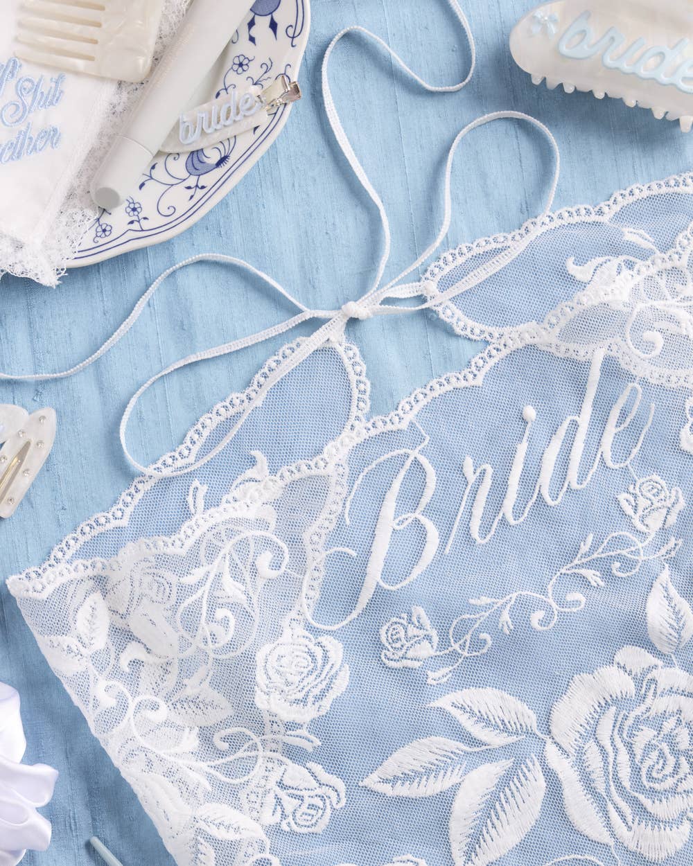 xo, Fetti - Bride Lace Headscarf | white embroidered bridal bachelorette