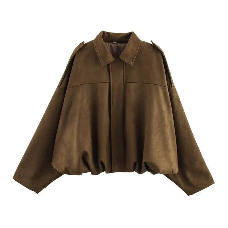 Sheer Trend - Pure Suede Notch Collar Jacket