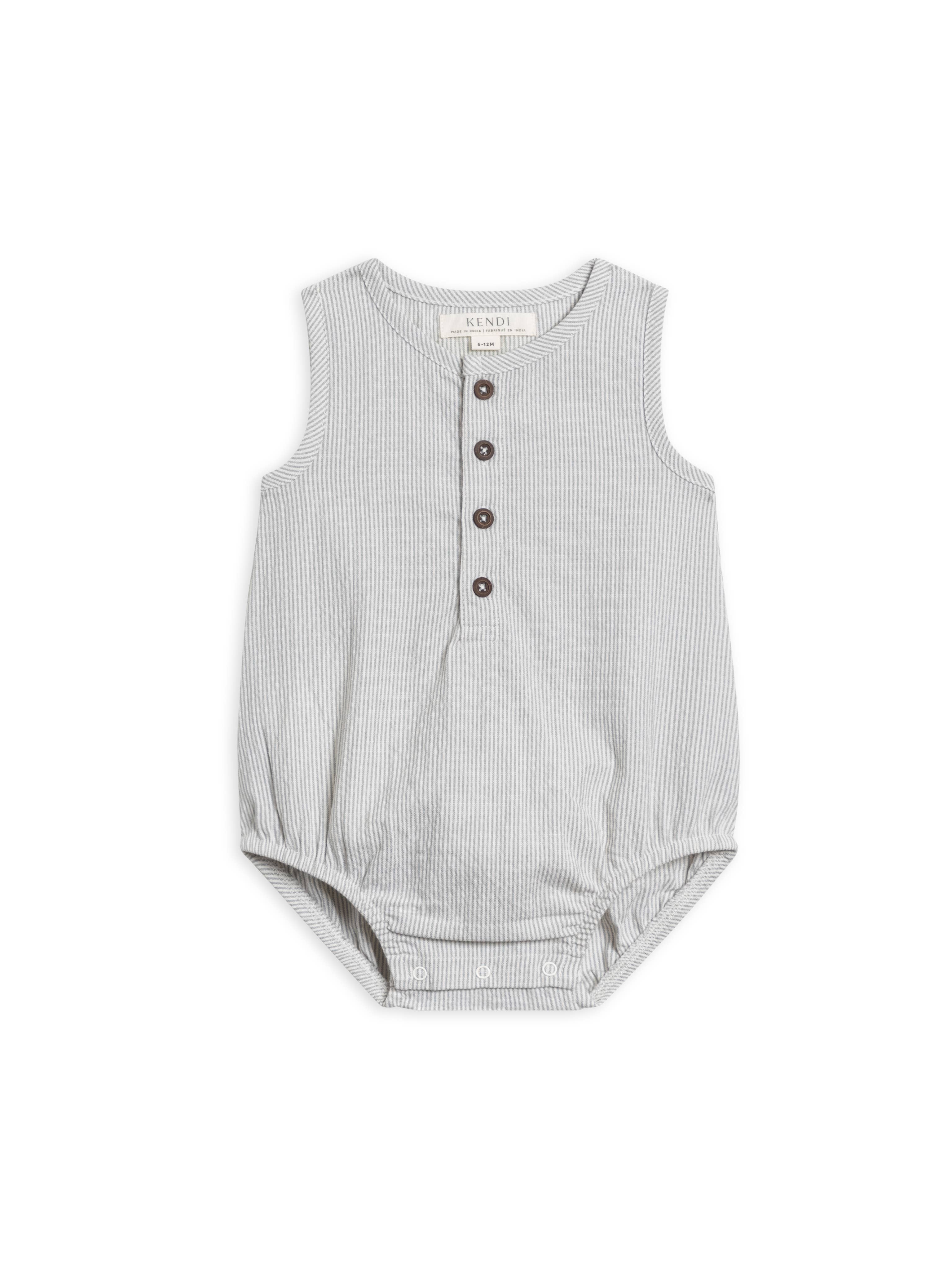 Colored Organics - Organic Wren Seersucker Bubble Romper - Shore Stripe / Mist