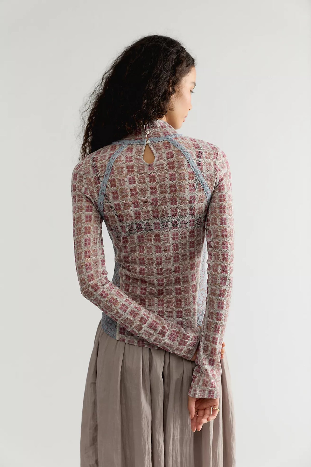 Lyric Sheer Lace Long Sleeve Turtleneck Top