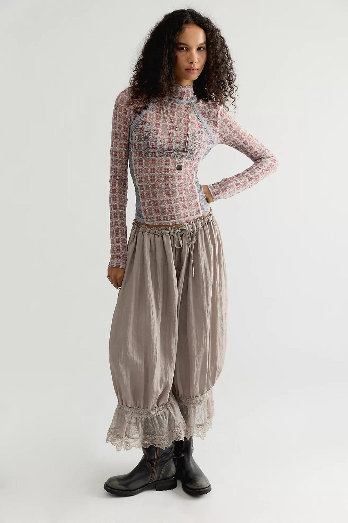 Lyric Sheer Lace Long Sleeve Turtleneck Top