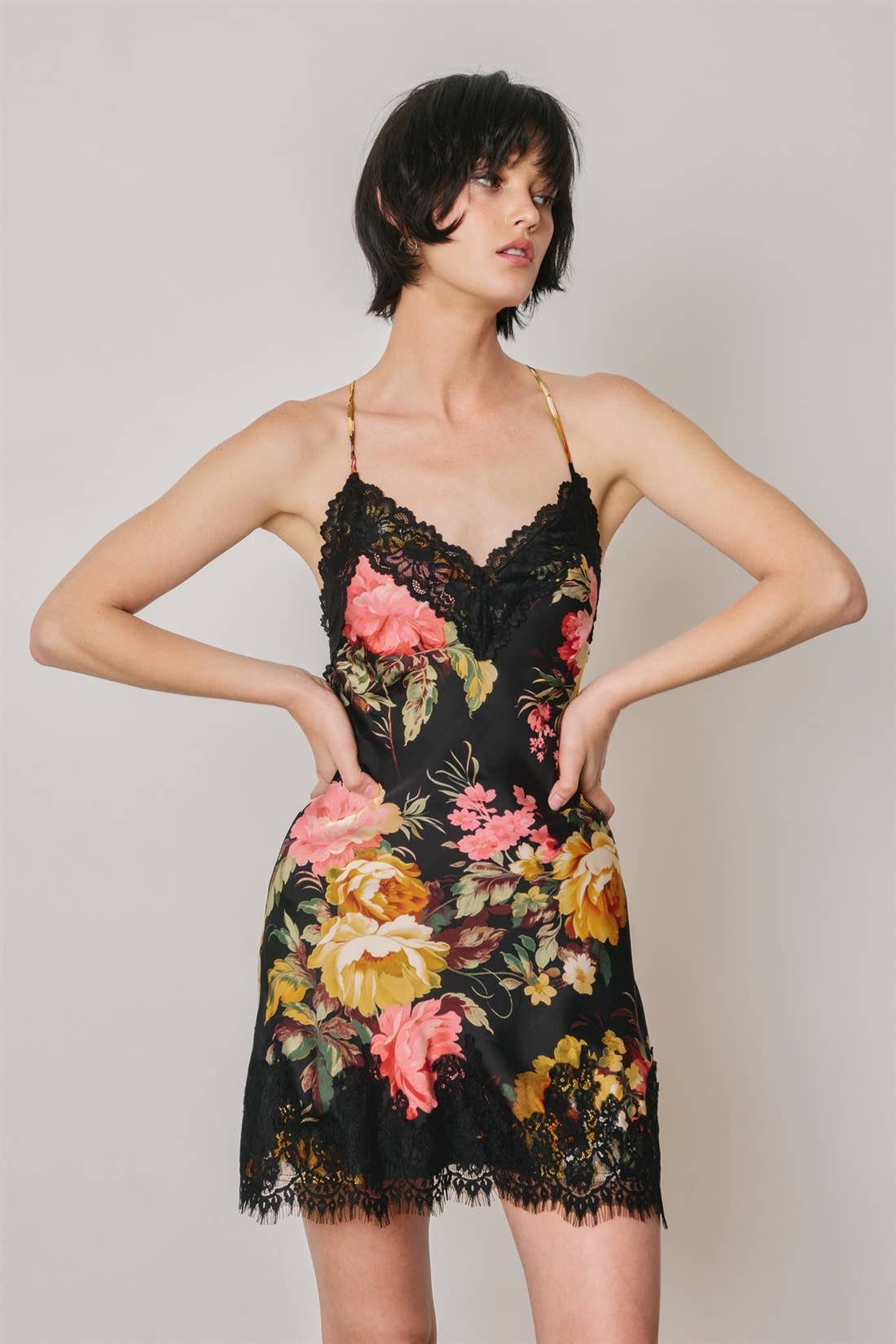 Dress Forum - Floral Lace Trim Slip Mini Dress