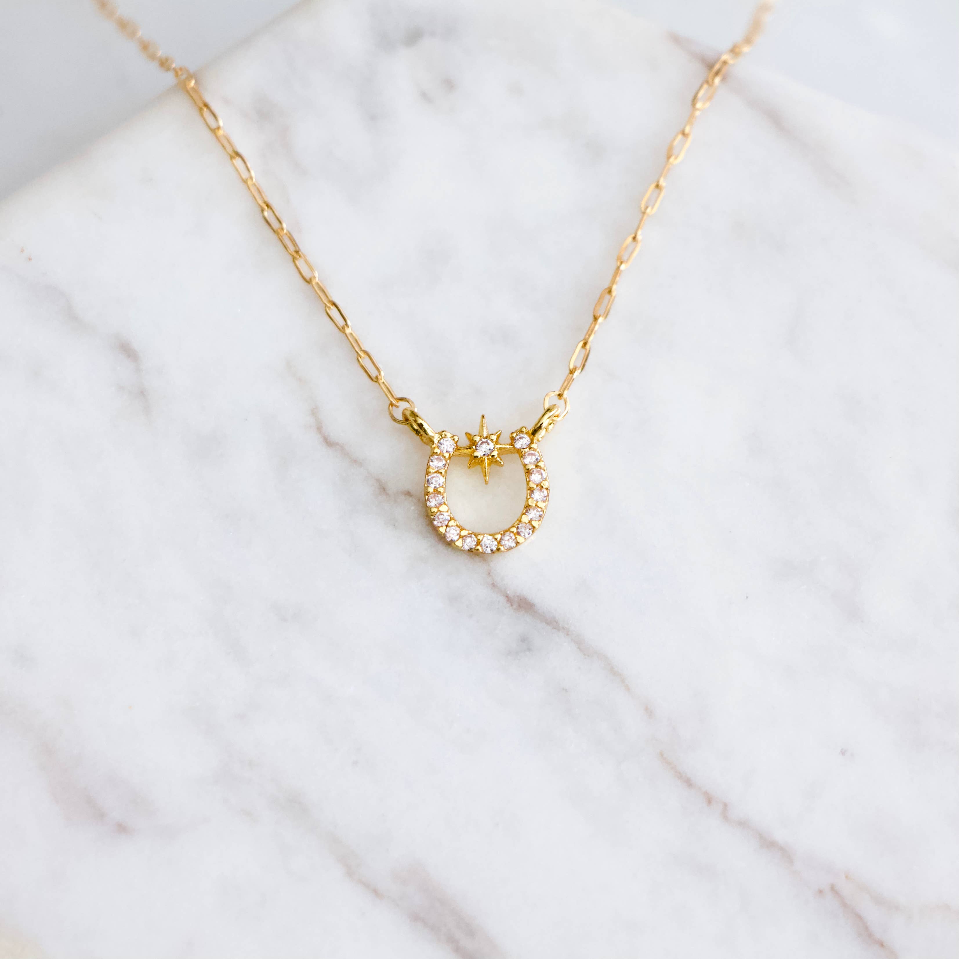 Mesa Blue - Zircon Lucky Horseshoe Necklace - Gold Filled