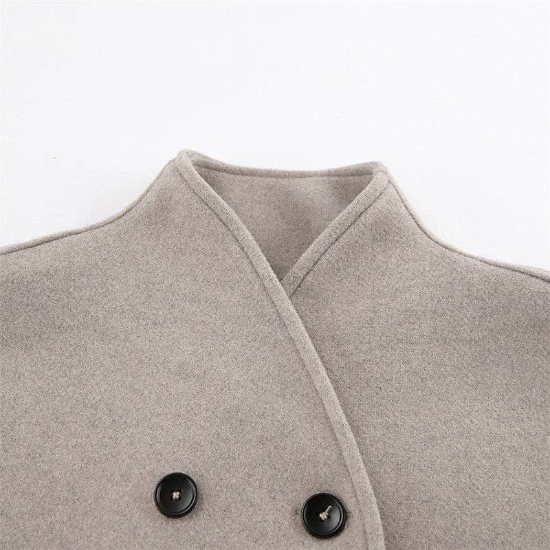 Sheer Trend - Women's V-Neck Double-Breasted Wool Coat
