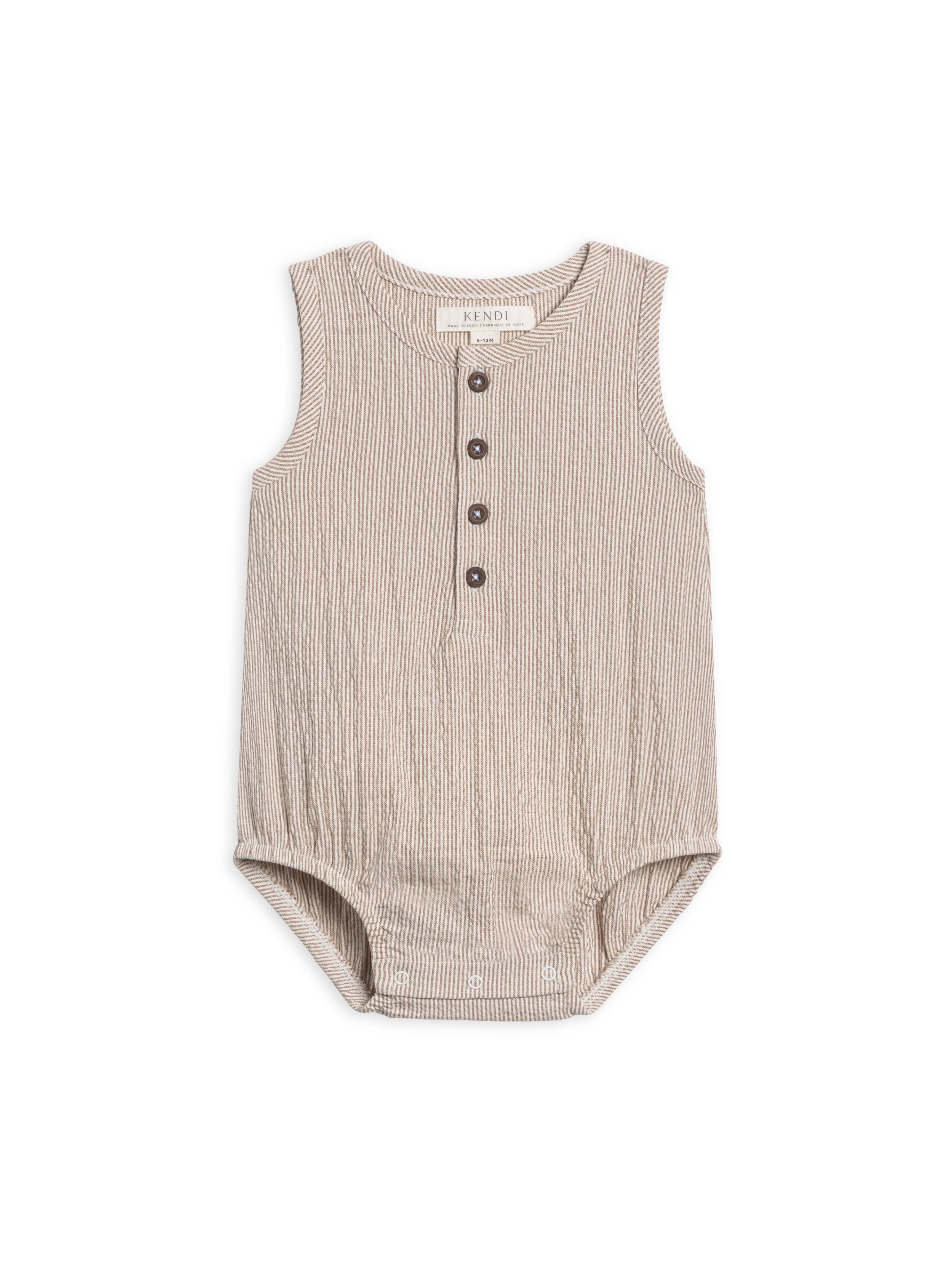 Colored Organics - Organic Wren Seersucker Bubble Romper - Shore Stripe/Truffle