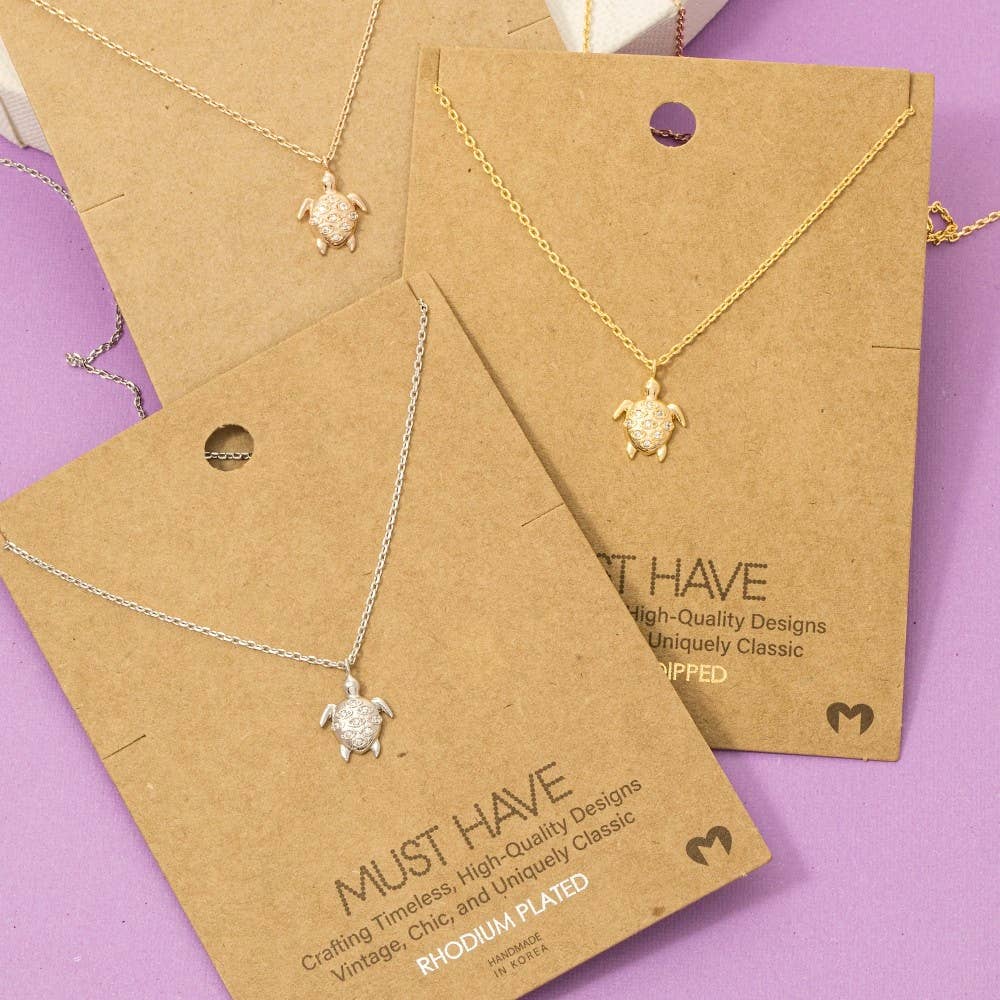 Fame Accessories - Gold Dipped Cz Studded Turtle Pendant Necklace