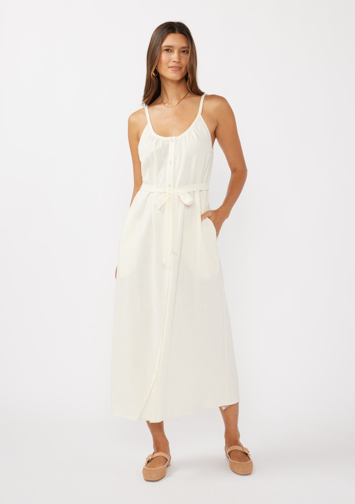 Scoop Neck Button-Down Maxi