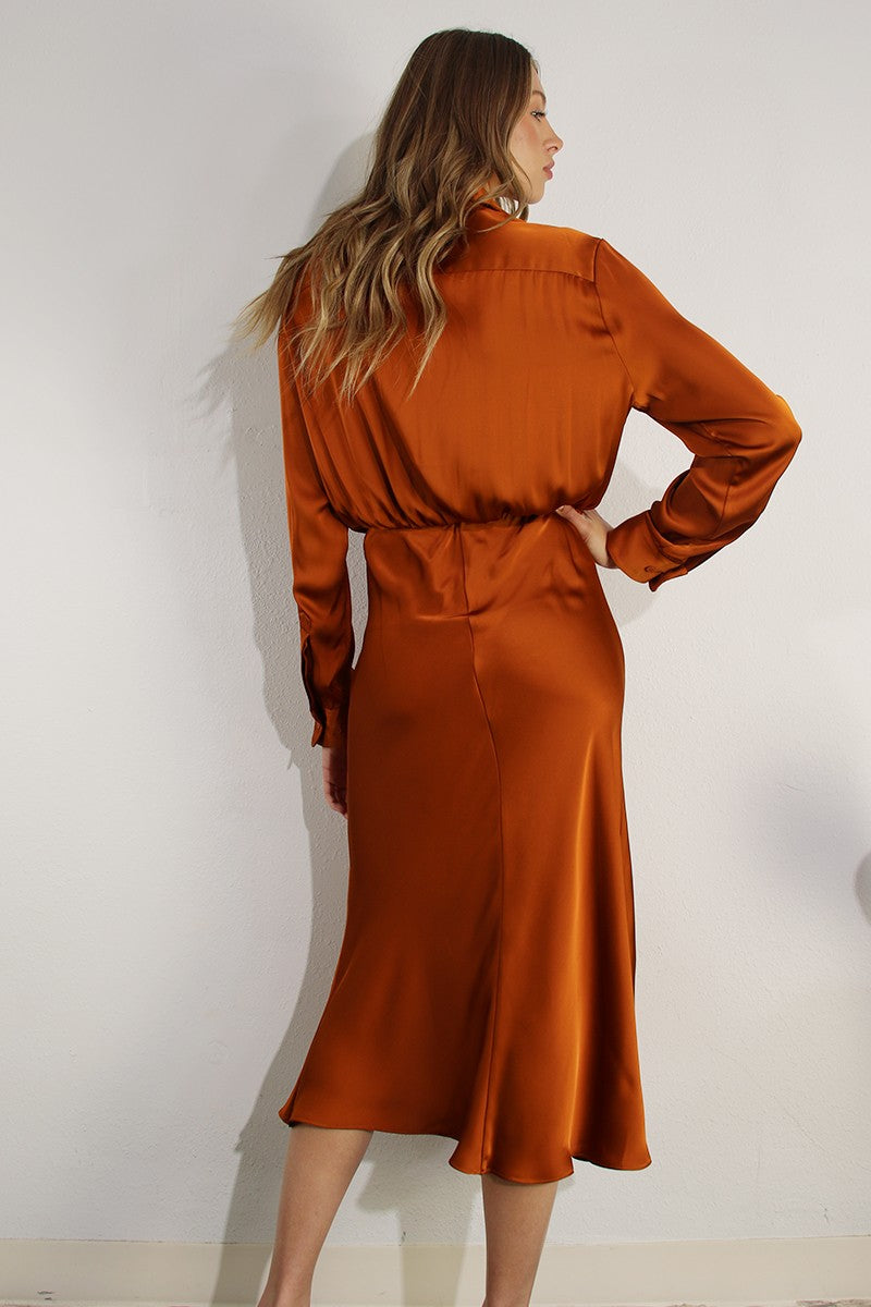 SILKYWAY FRONT TIE SATIN DRESS