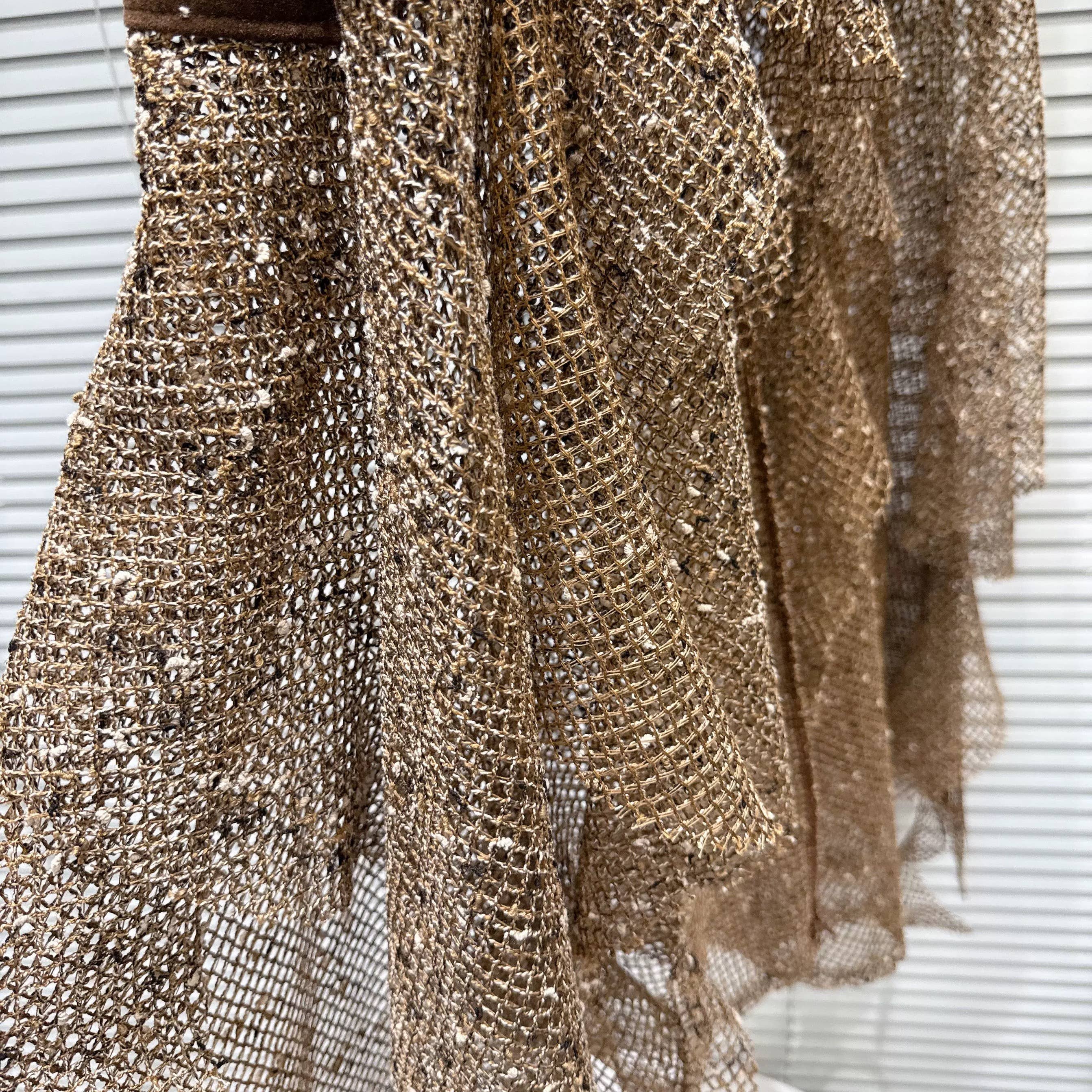 Retro Studded Belt Metallic Mesh Midi Skirt Women