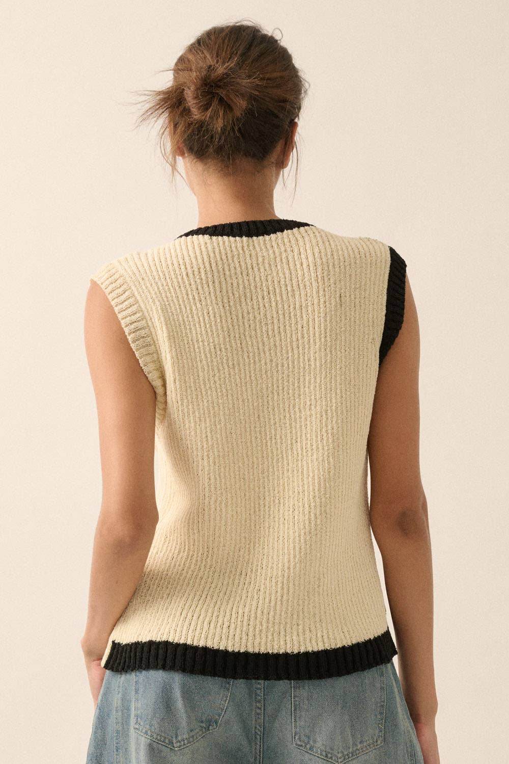 Colorblock Knit Button-Front Sweater Vest