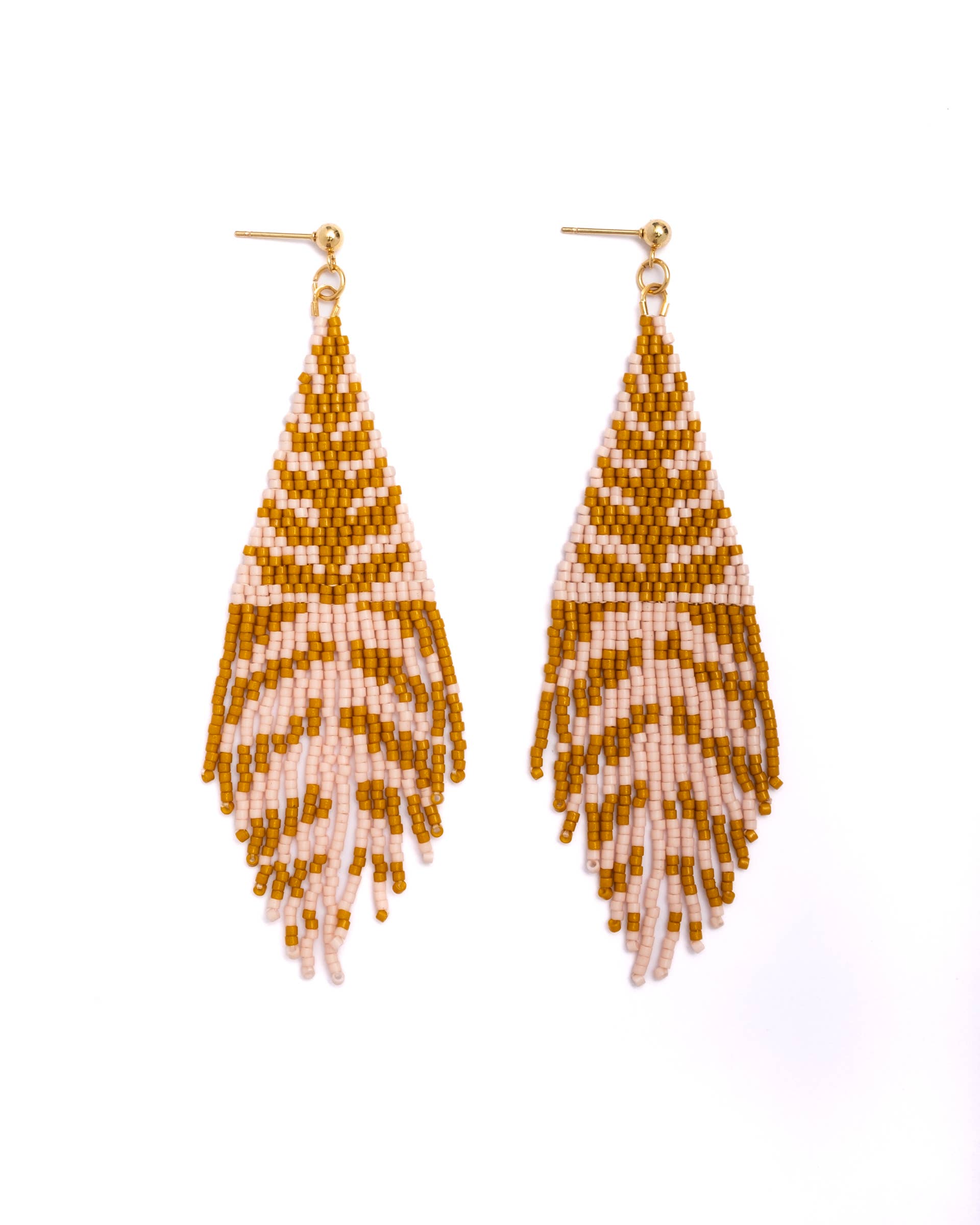 Mayana Designs Co - Beaded Handwoven Vine Fringe Earrings (Pink/Mustard)