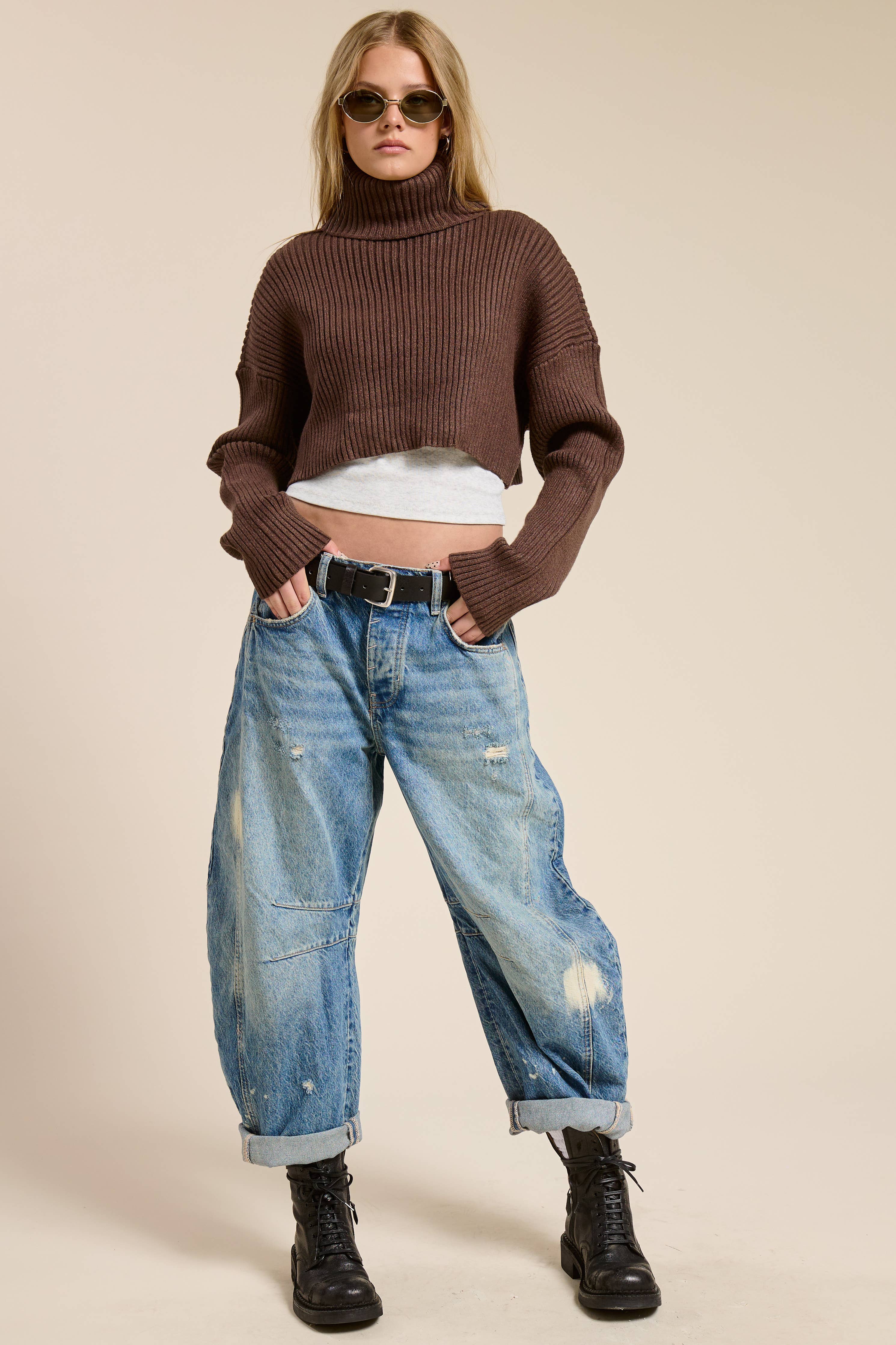 Mimosa - Cropped Ribbed Turtleneck Sweater